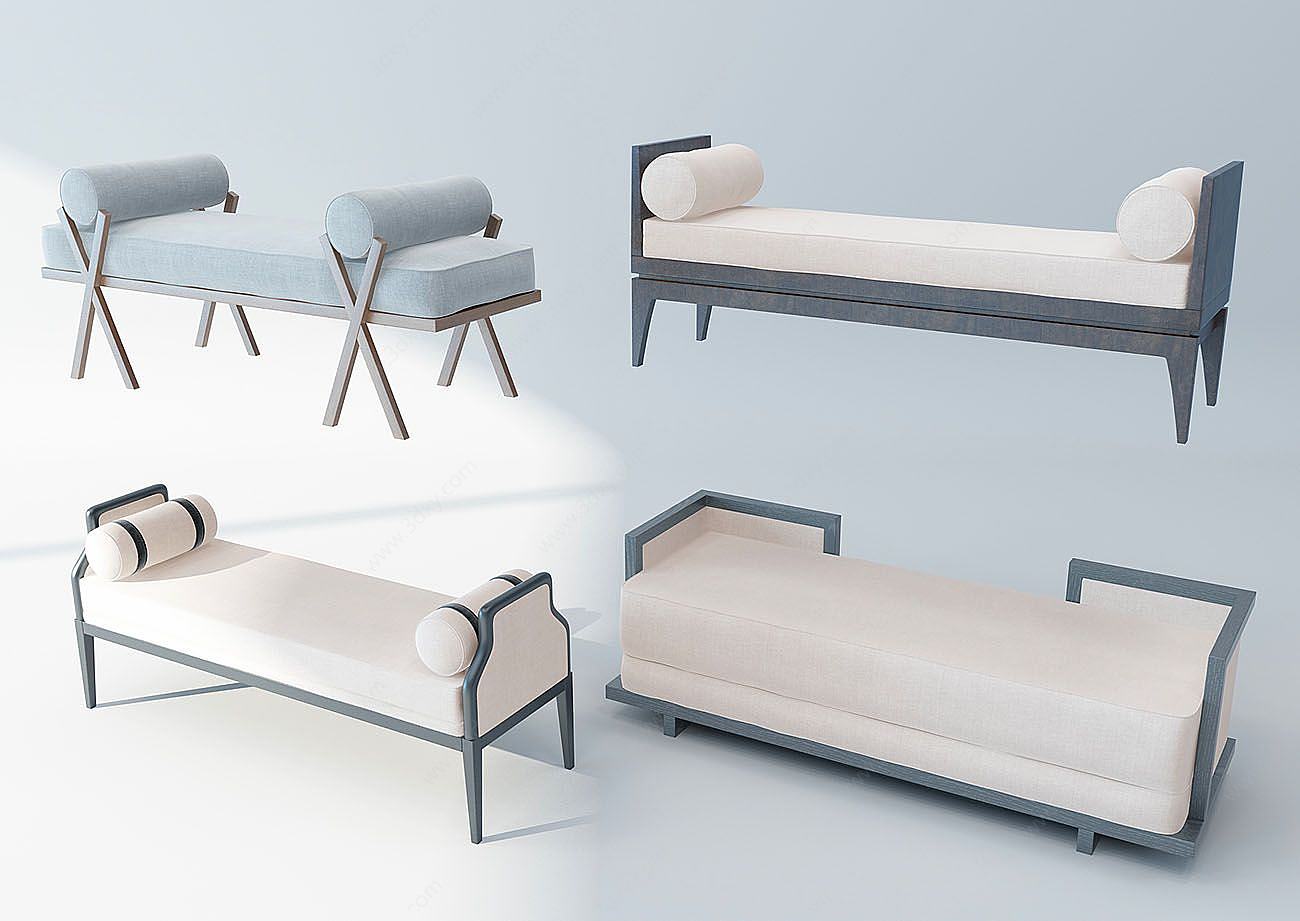 新中式床尾凳脚踏3D模型