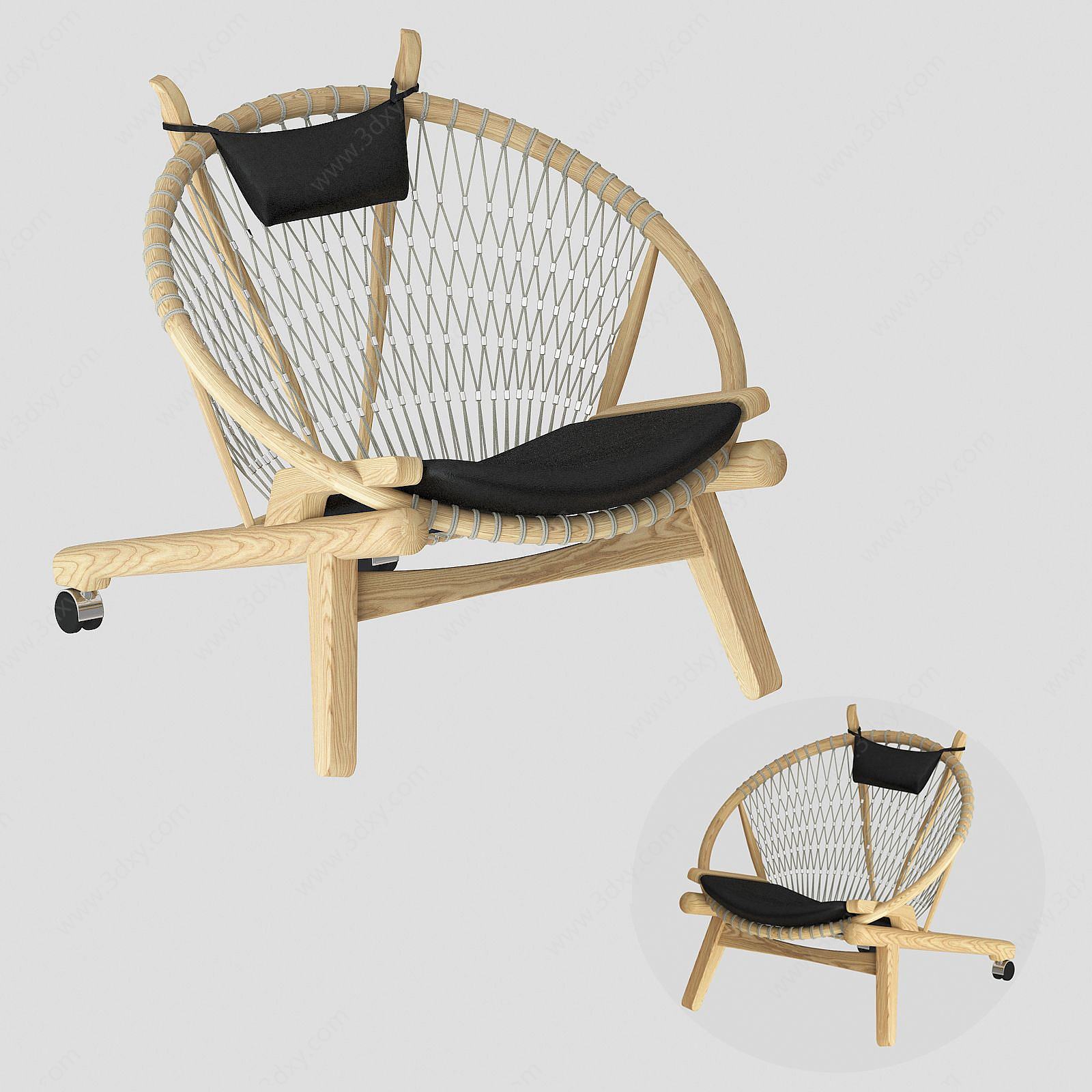 现代纯木网带轮椅子3D模型