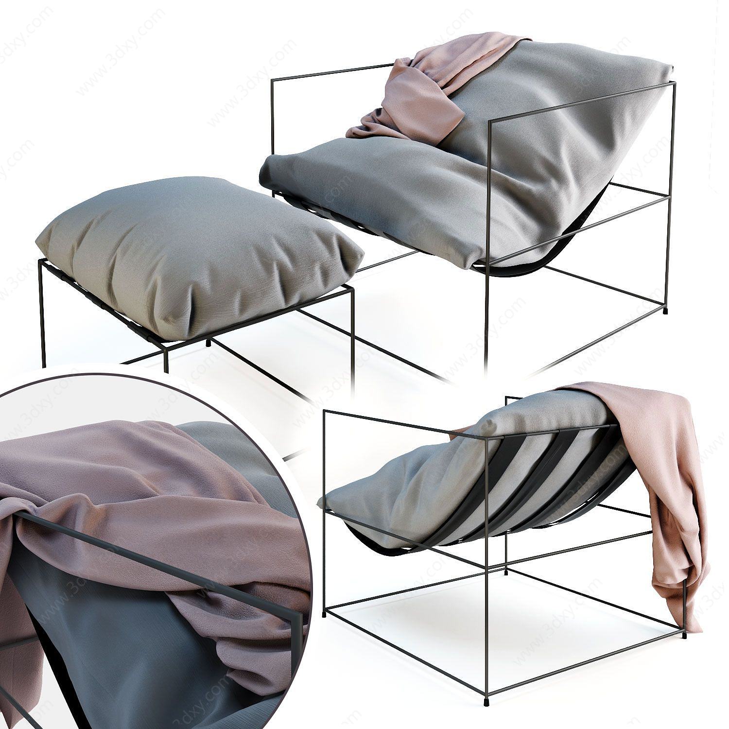 现代休闲铁艺椅凳组合3D模型