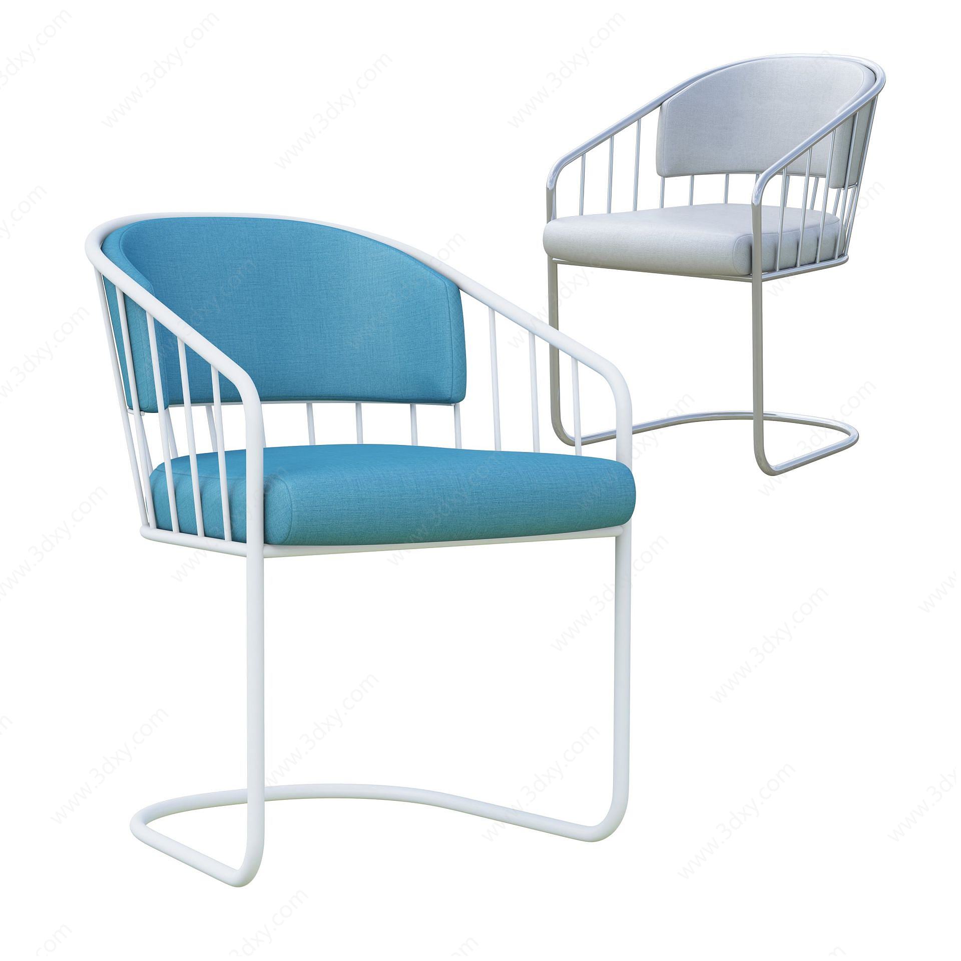 现代休闲单椅蓝白色3D模型