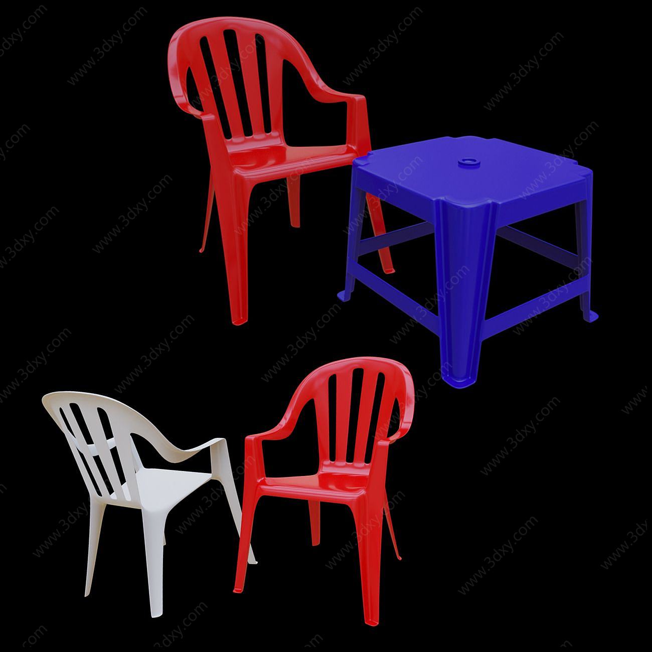 现代塑料椅凳3D模型