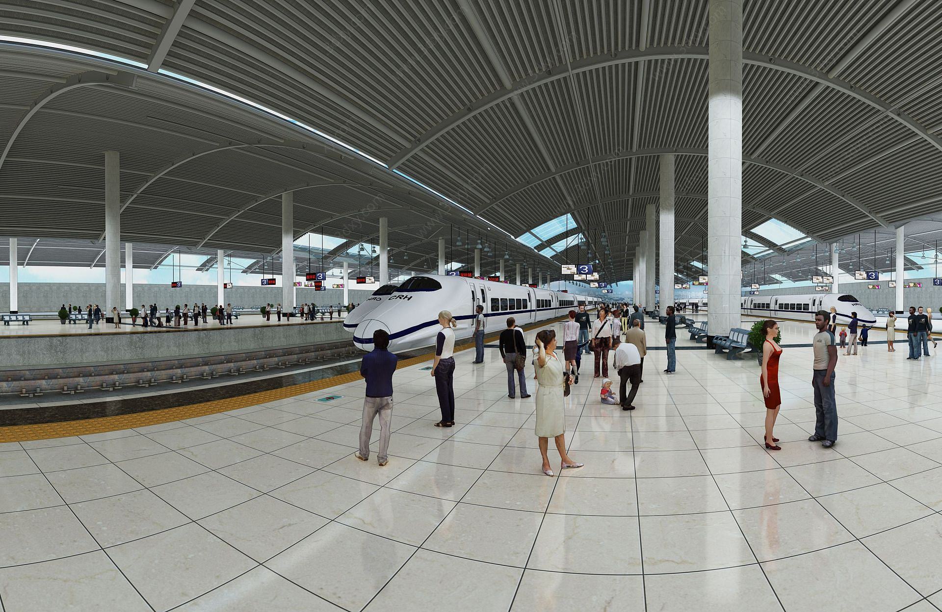 现代化火车站高铁站3D模型