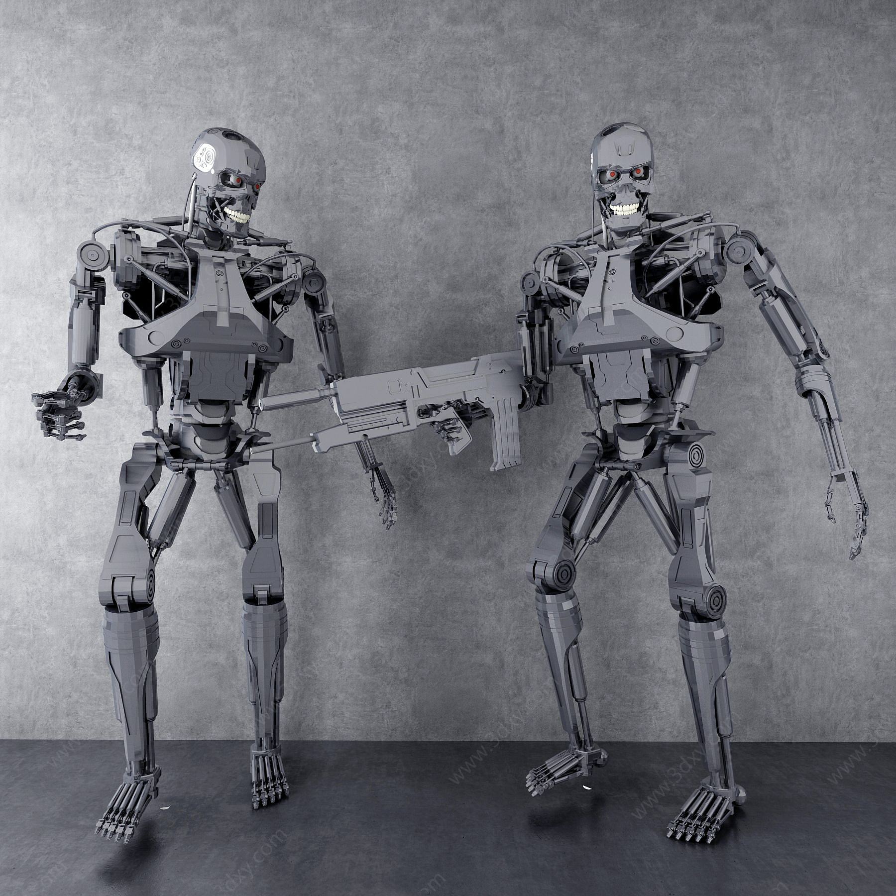 终结者金属骷髅机器人摆件3D模型