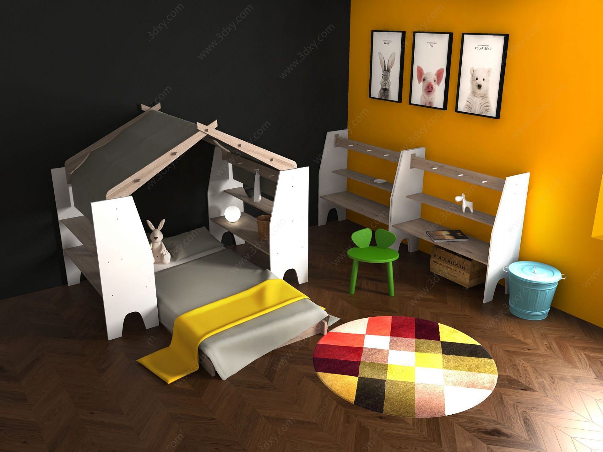 儿童床房柜3D模型