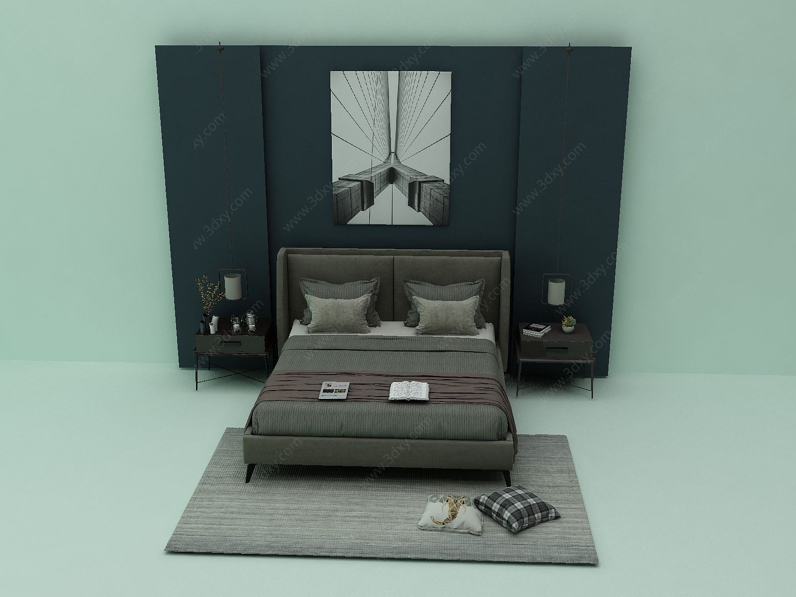 床及床头背景3D模型