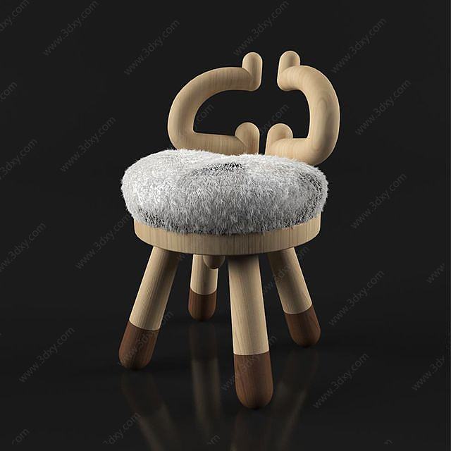 现代实木儿童凳子3D模型