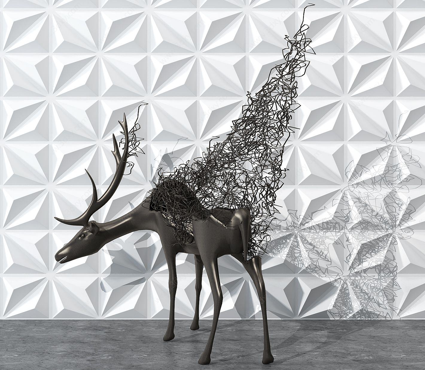 现代铁艺鹿雕塑摆件3D模型