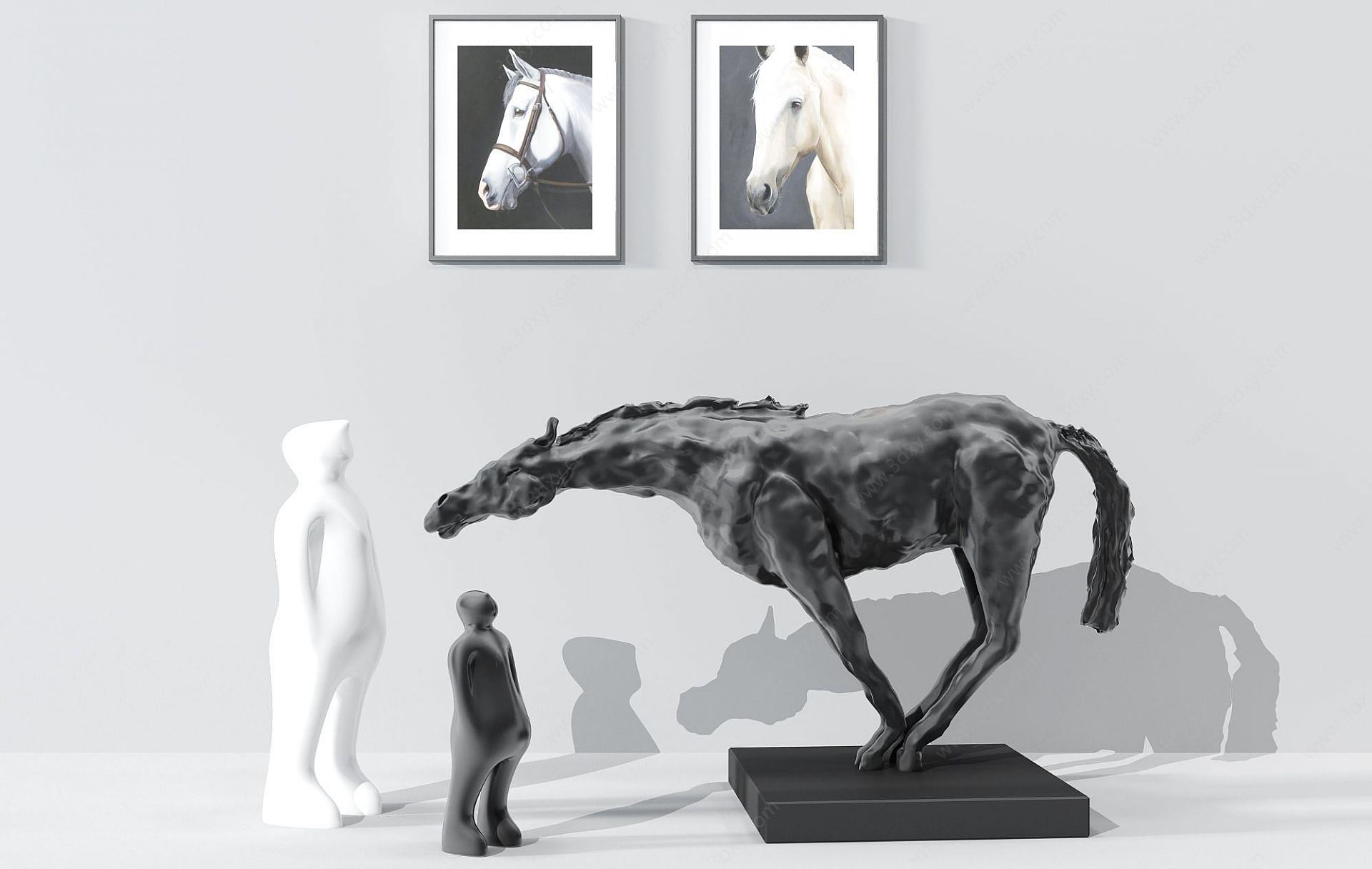 现代人物马雕塑挂画摆件3D模型