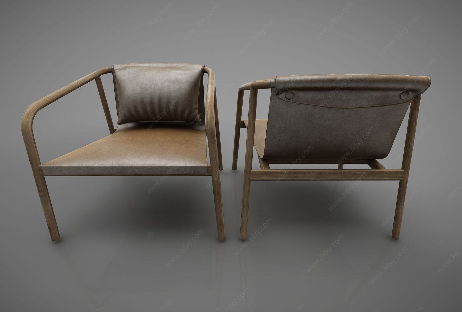 现代风格单人木椅3D模型
