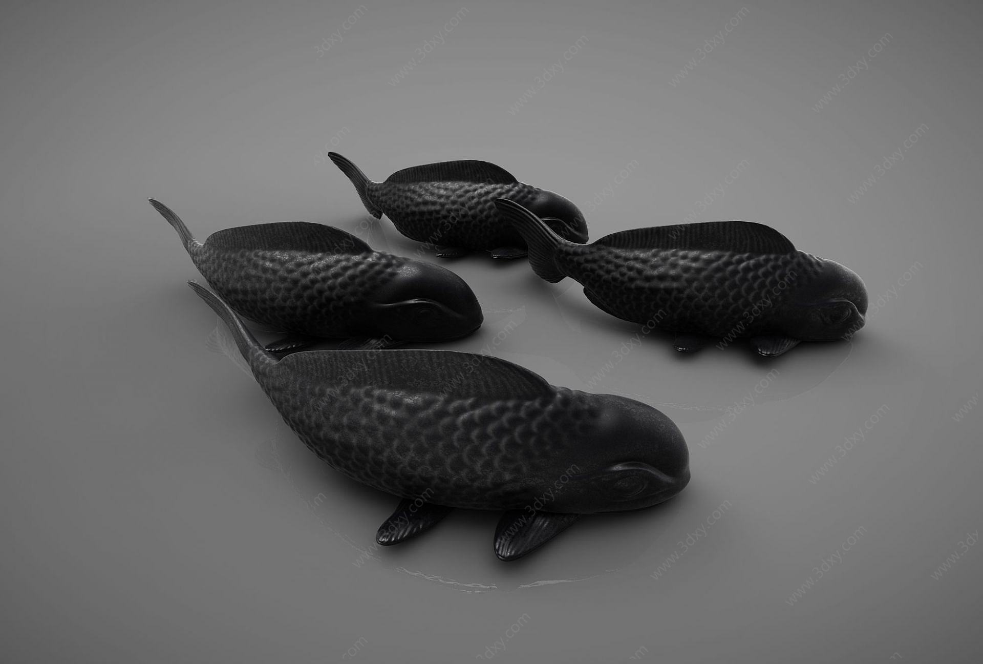 现代石头鲤鱼雕塑3D模型