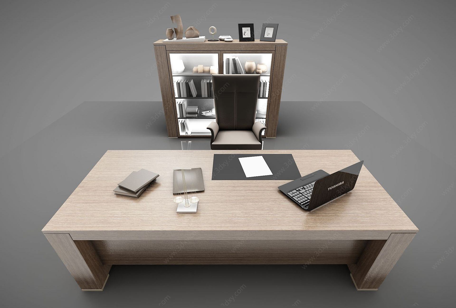 现代木质办公桌椅3D模型