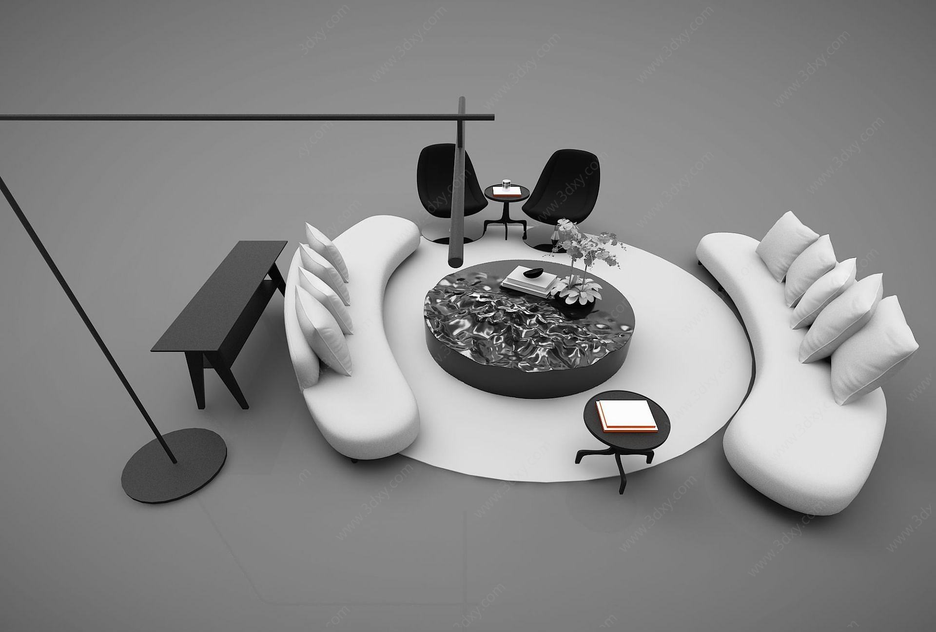 会议室接待室沙发茶几组合3D模型