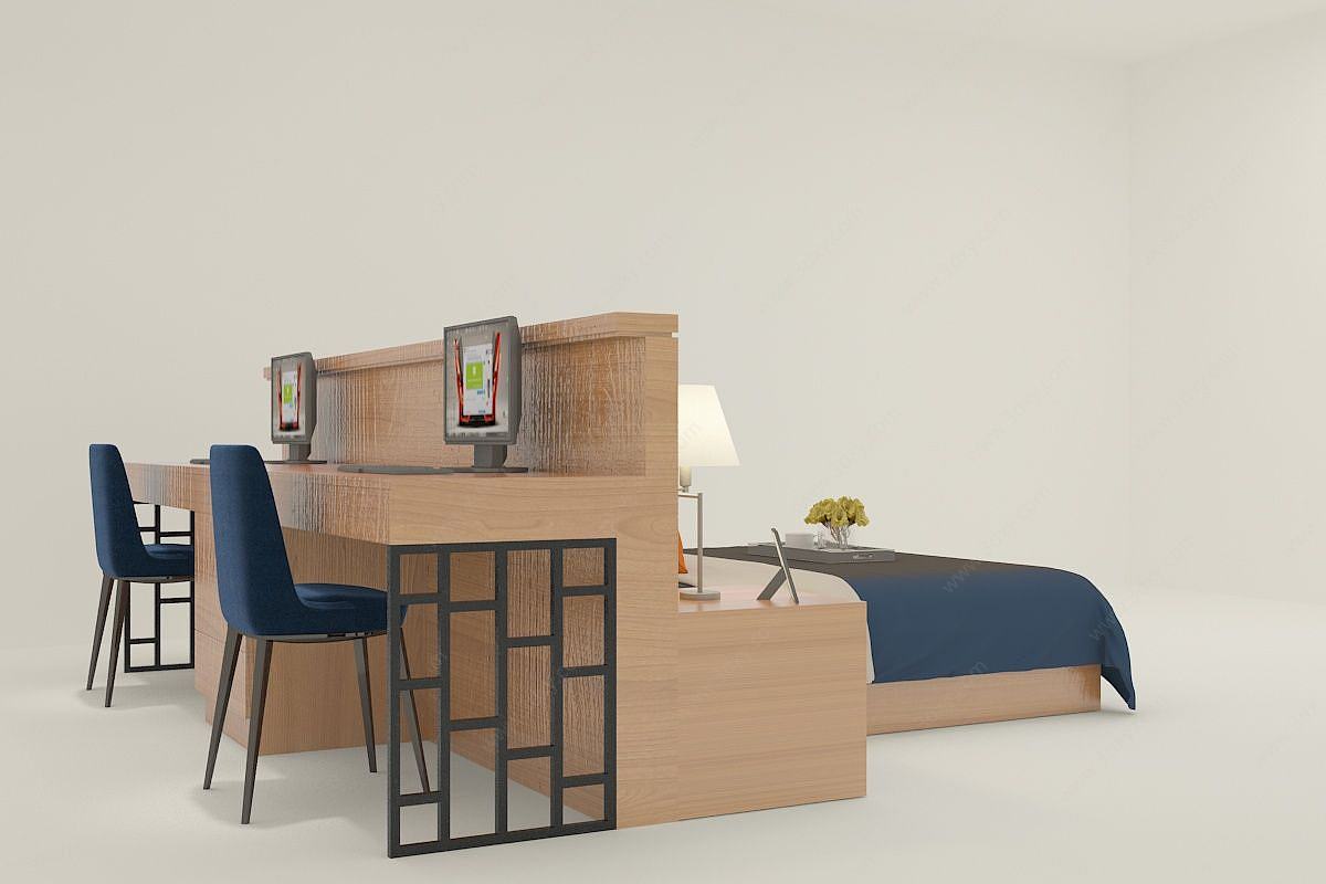 连体书桌床3D模型