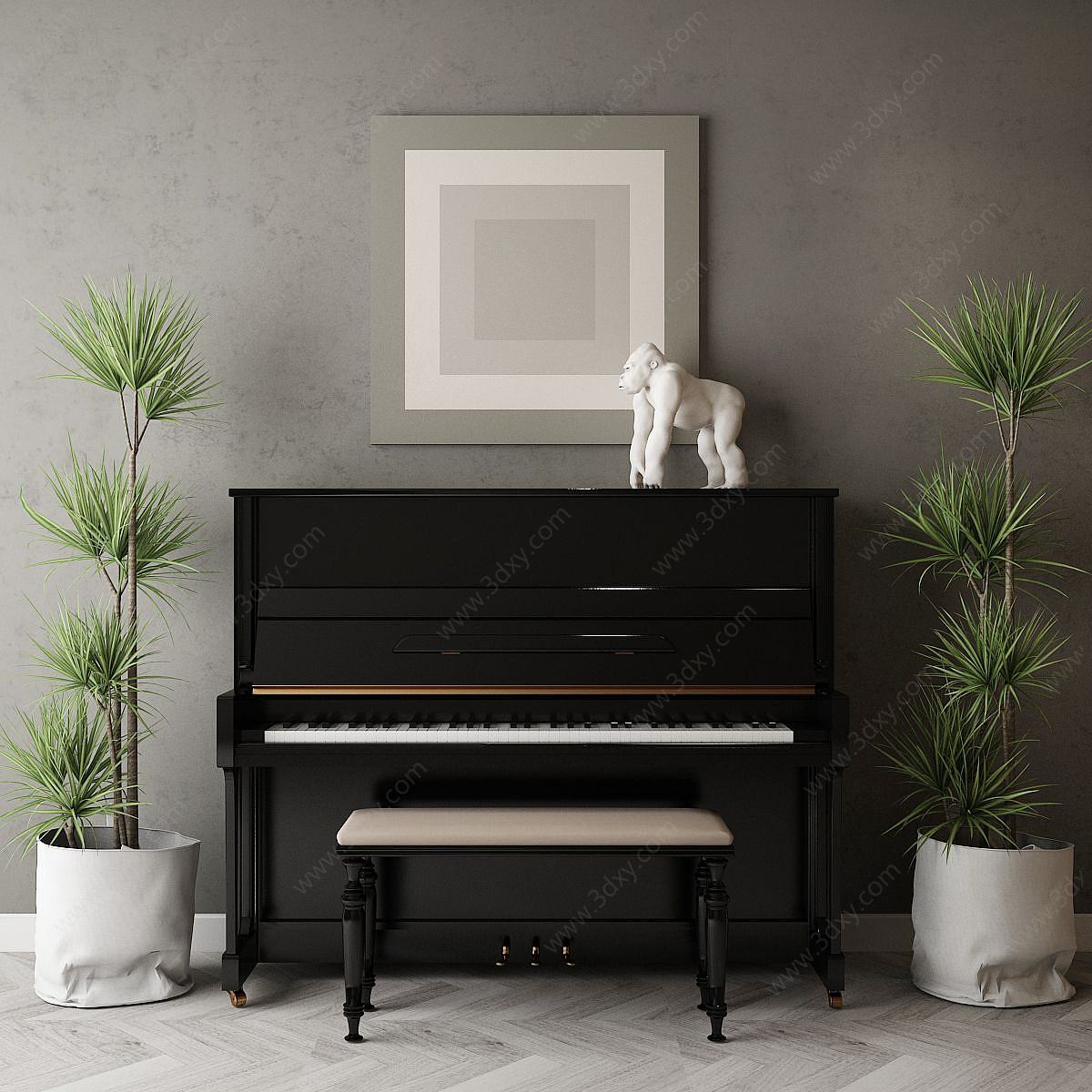 家具饰品组合钢琴3D模型