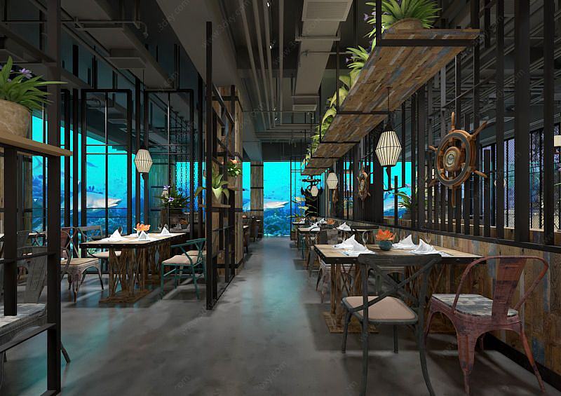 海洋风格餐厅3D模型