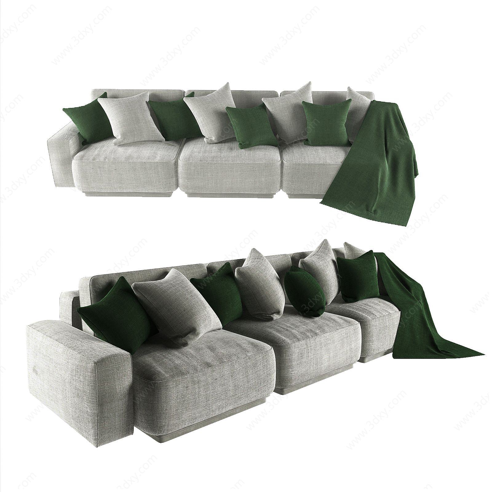 现代布多人沙发3D模型
