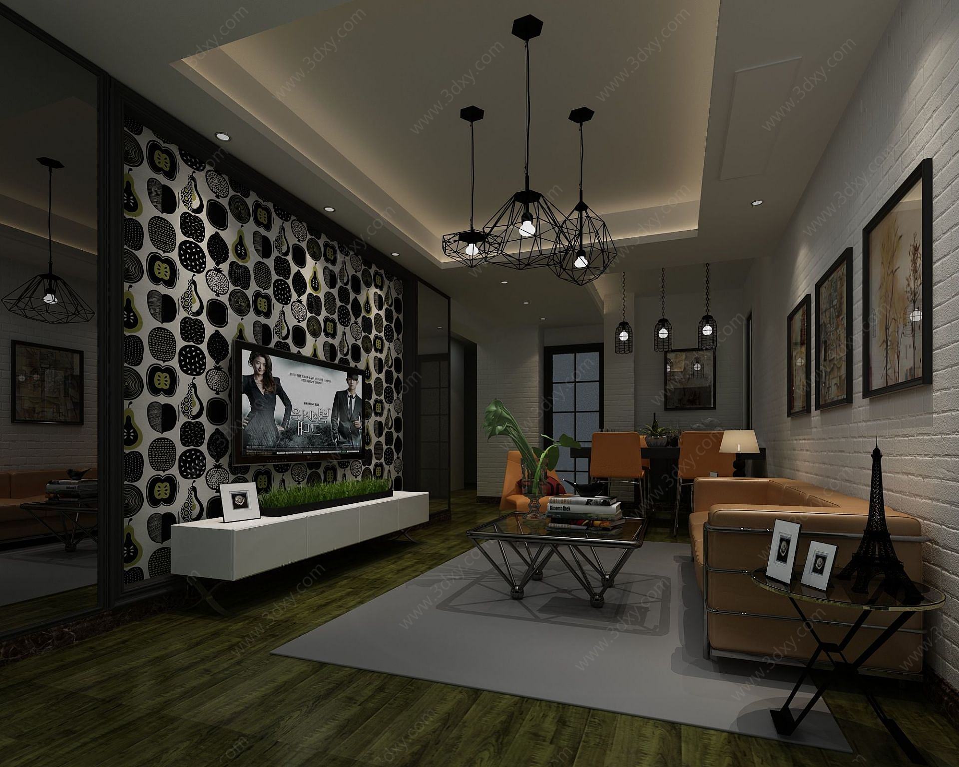 现代客厅空间3D模型
