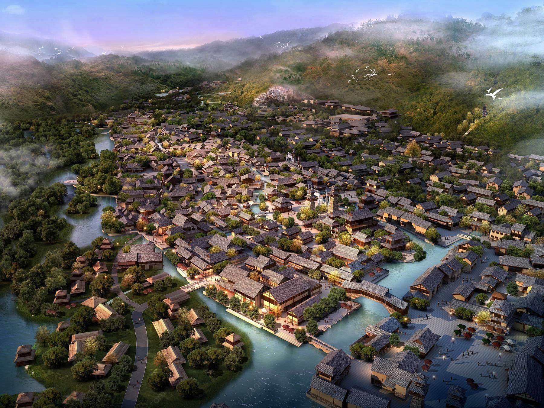中式商业小镇3D模型