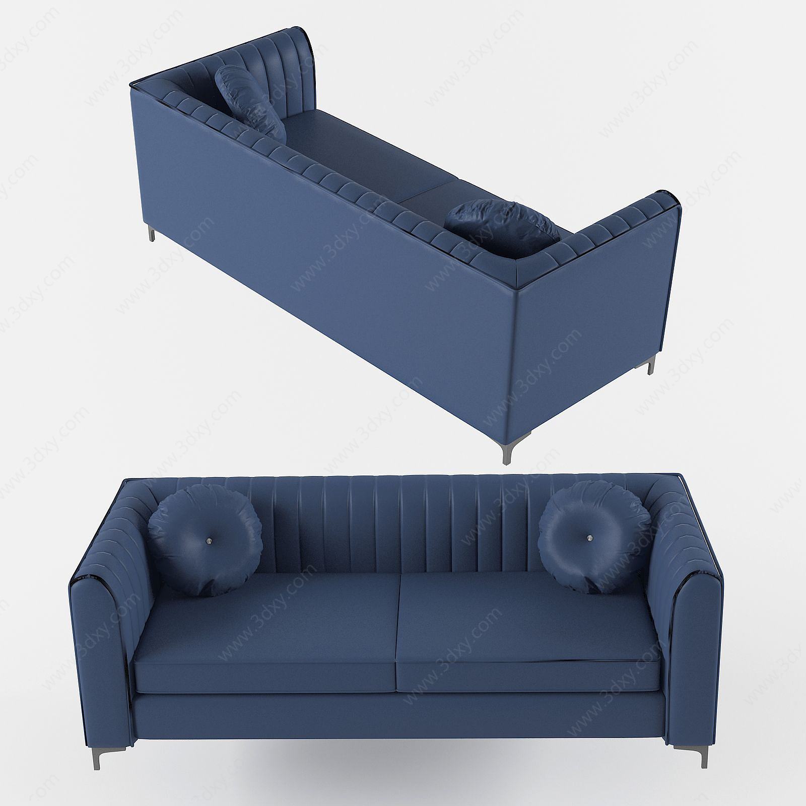 后现代宝蓝休闲双人沙发3D模型