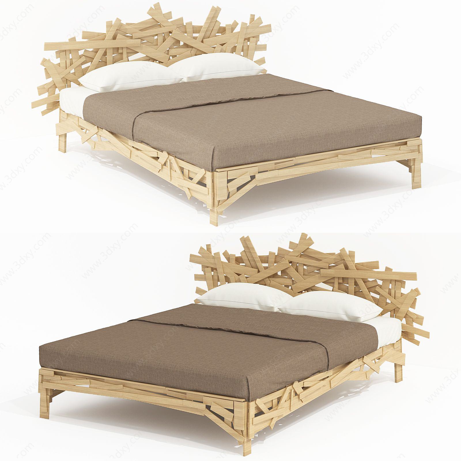 现代设计布艺双人床3D模型