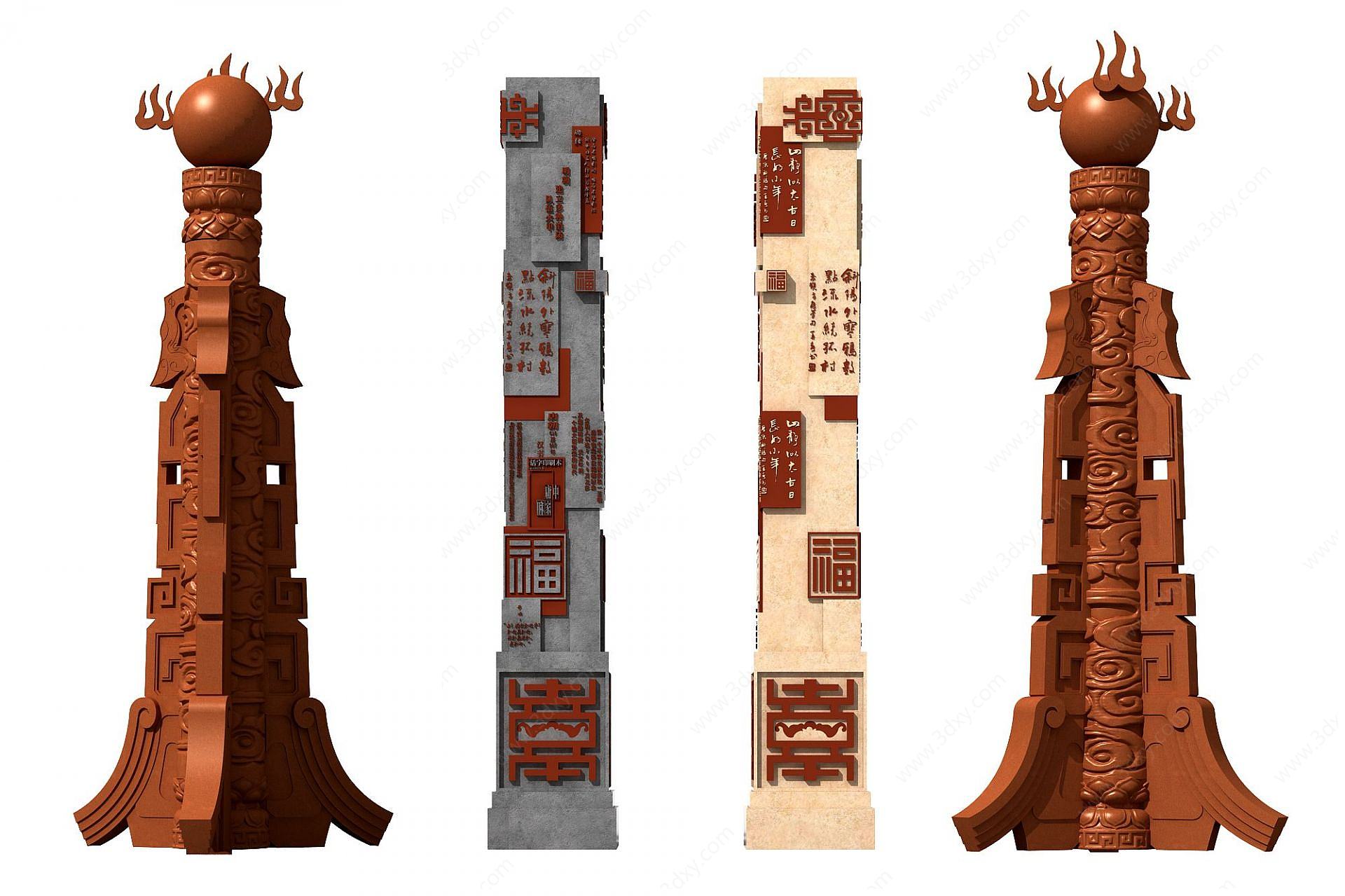 新中式柱子石柱雕塑3D模型