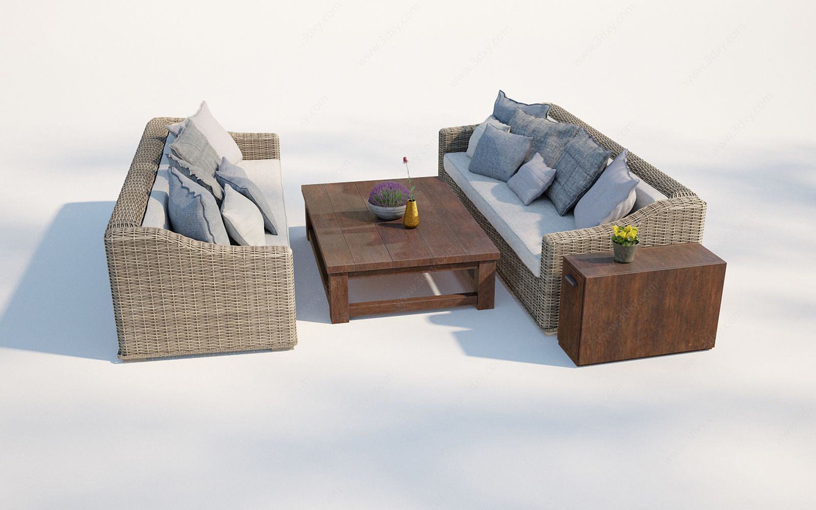 现代户外庭院藤编沙发3D模型