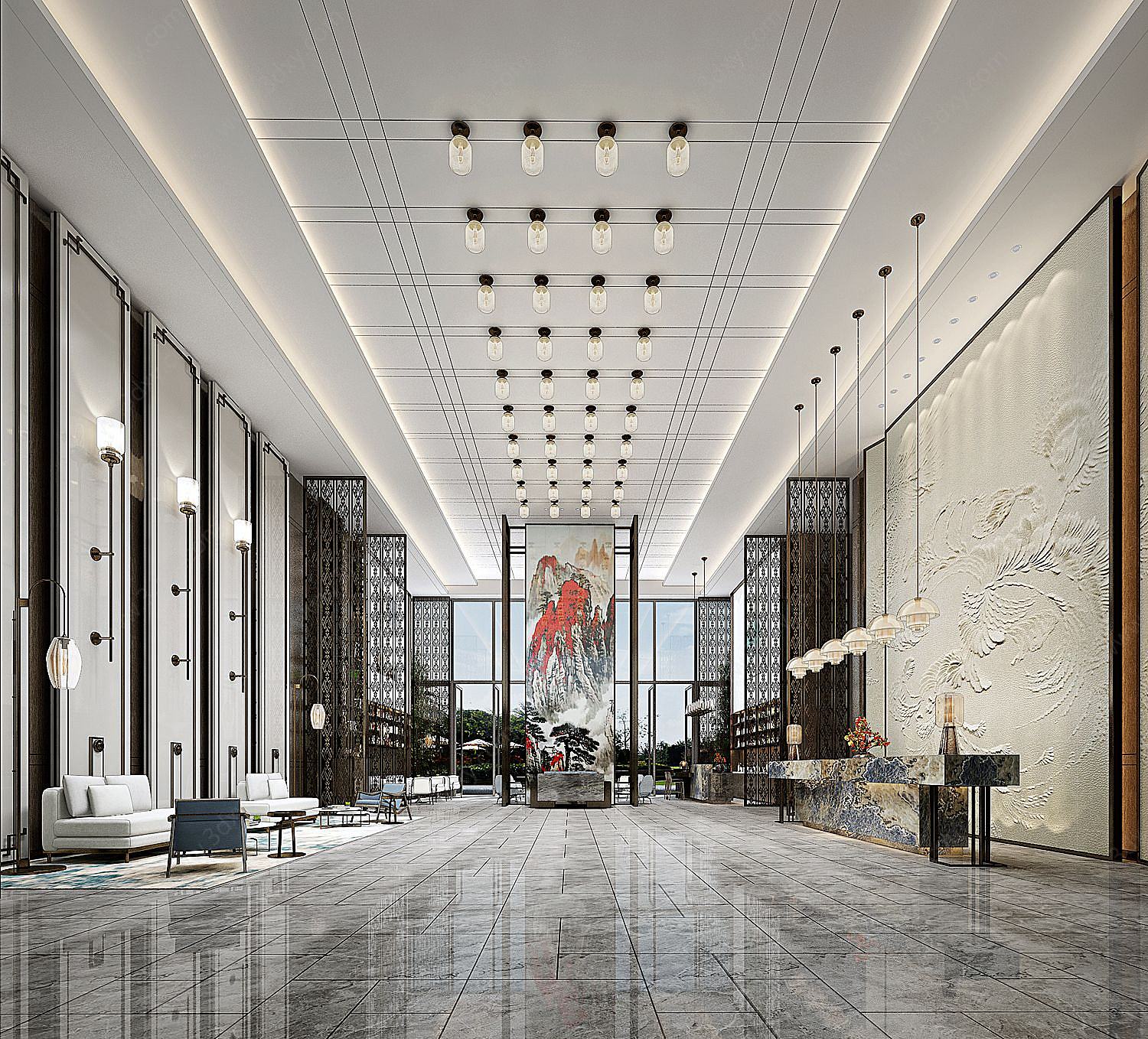 新中式酒店大堂3D模型
