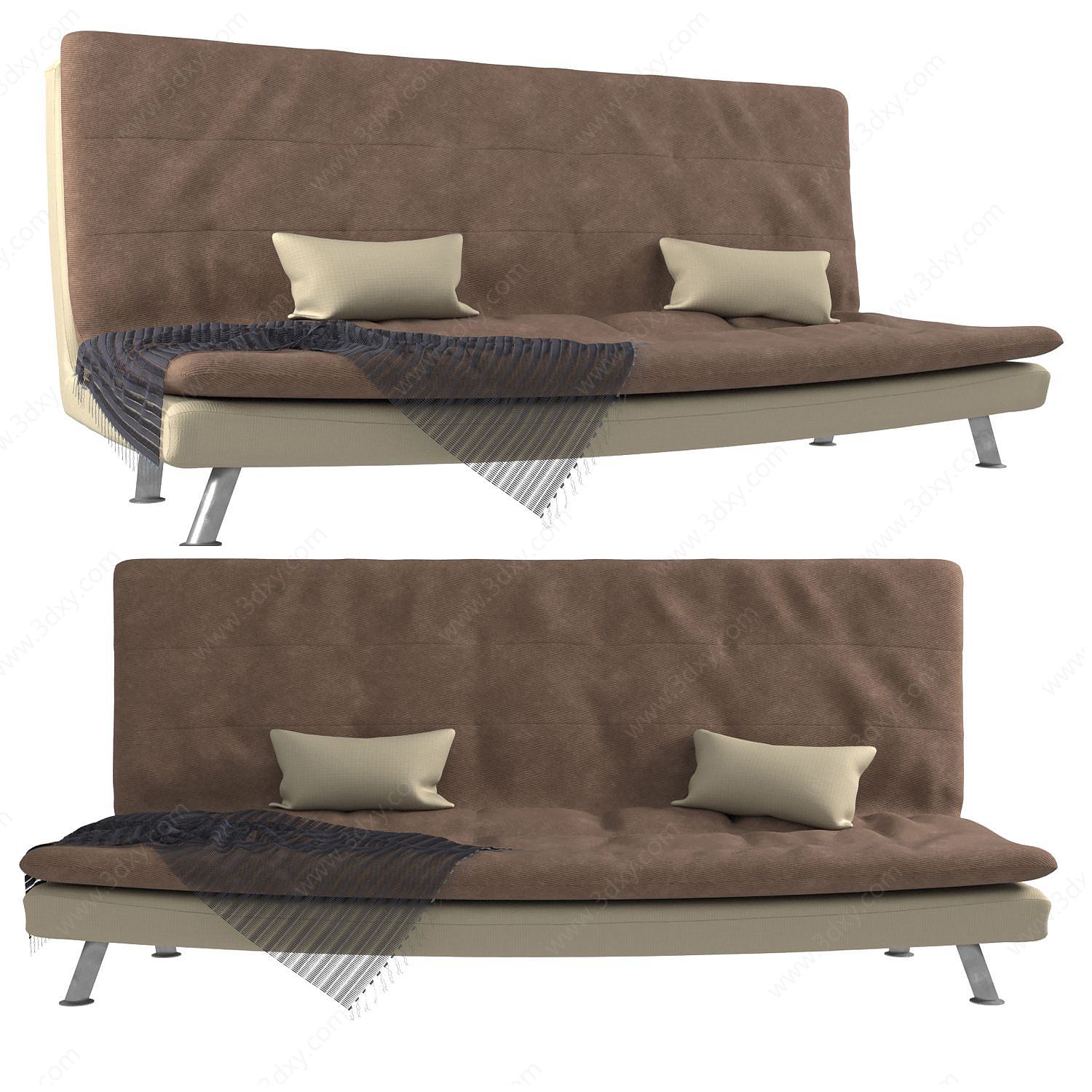 现代布艺无扶手沙发沙发床3D模型