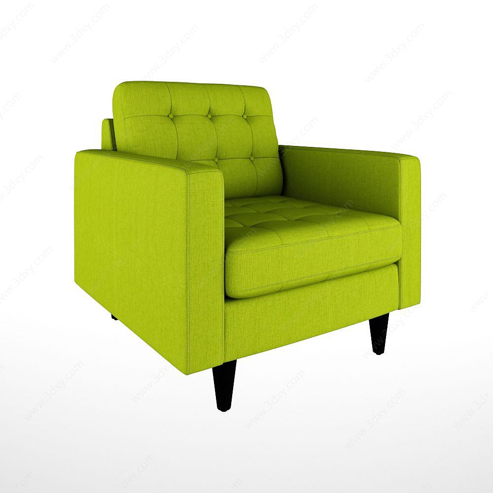 美式休闲单人嫩绿沙发3D模型