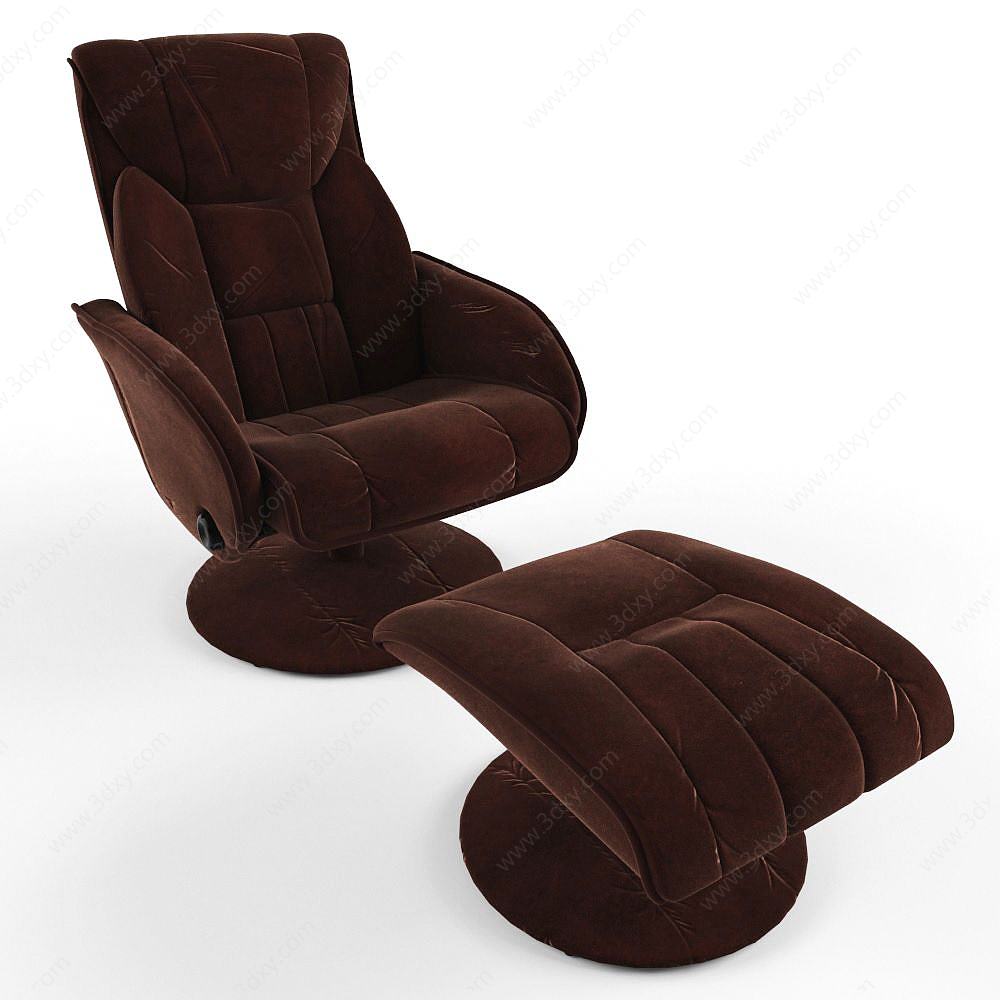 现代绒布椅与脚蹬组合3D模型