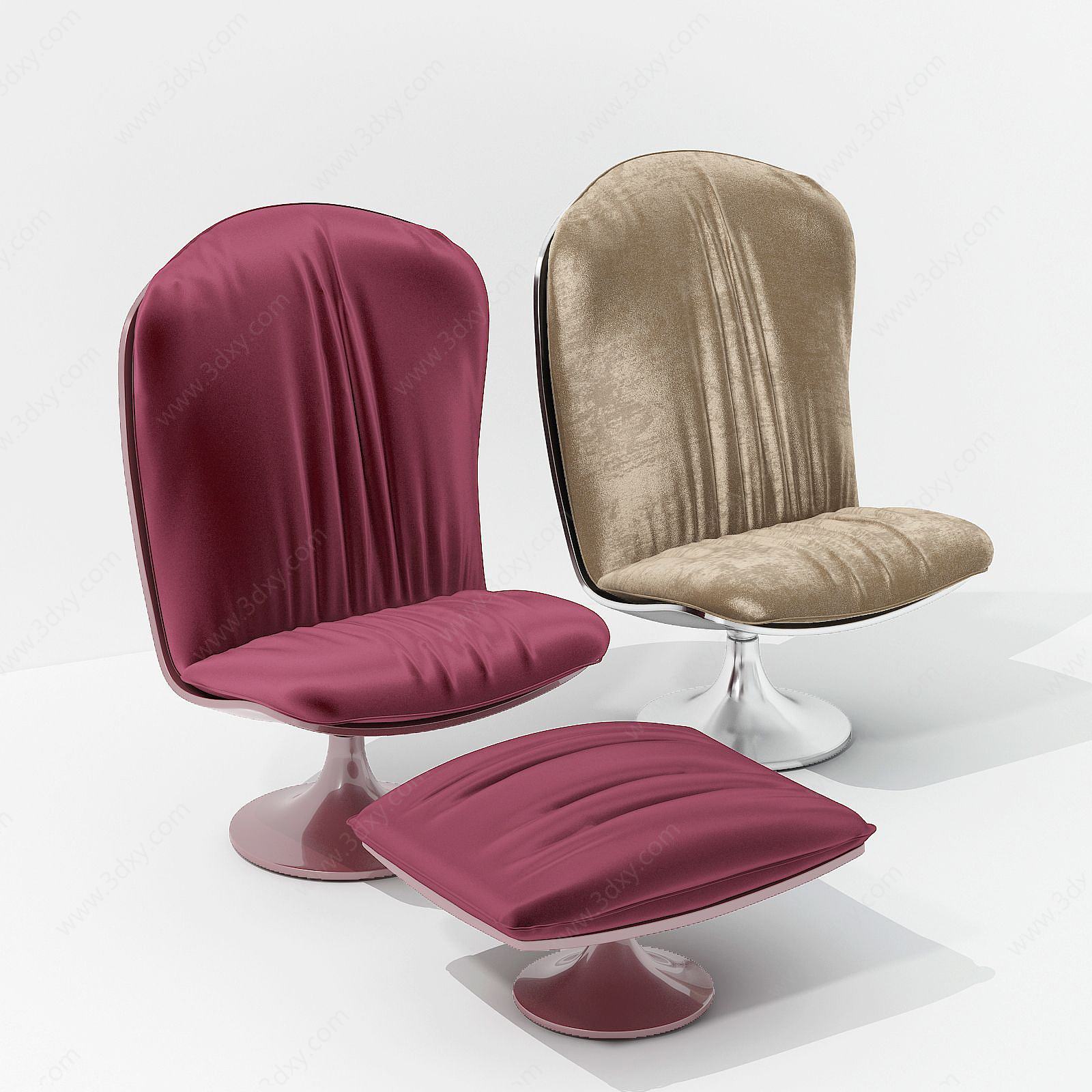 现代简约休闲椅椅凳组合3D模型
