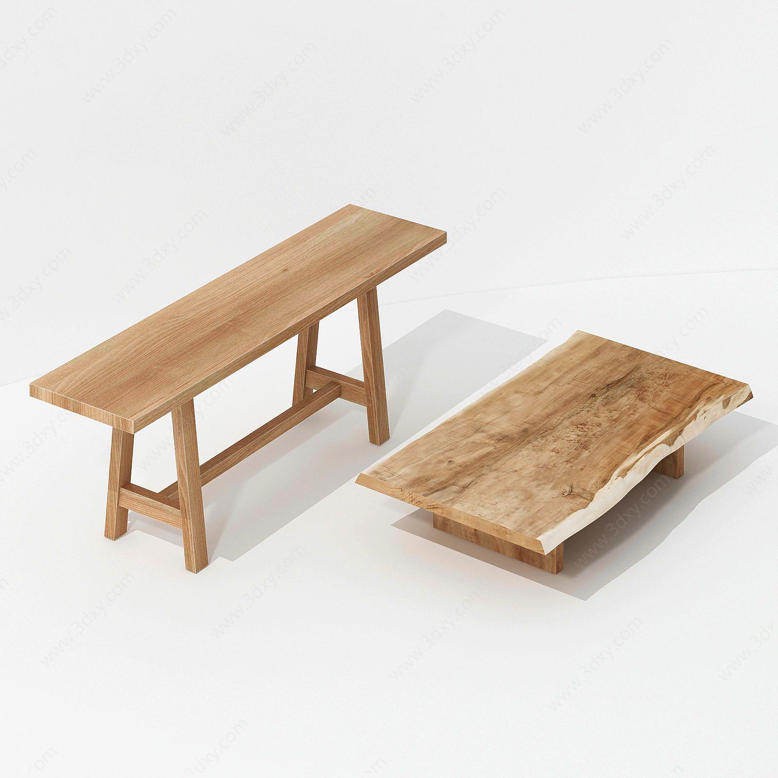现代实木板凳3D模型