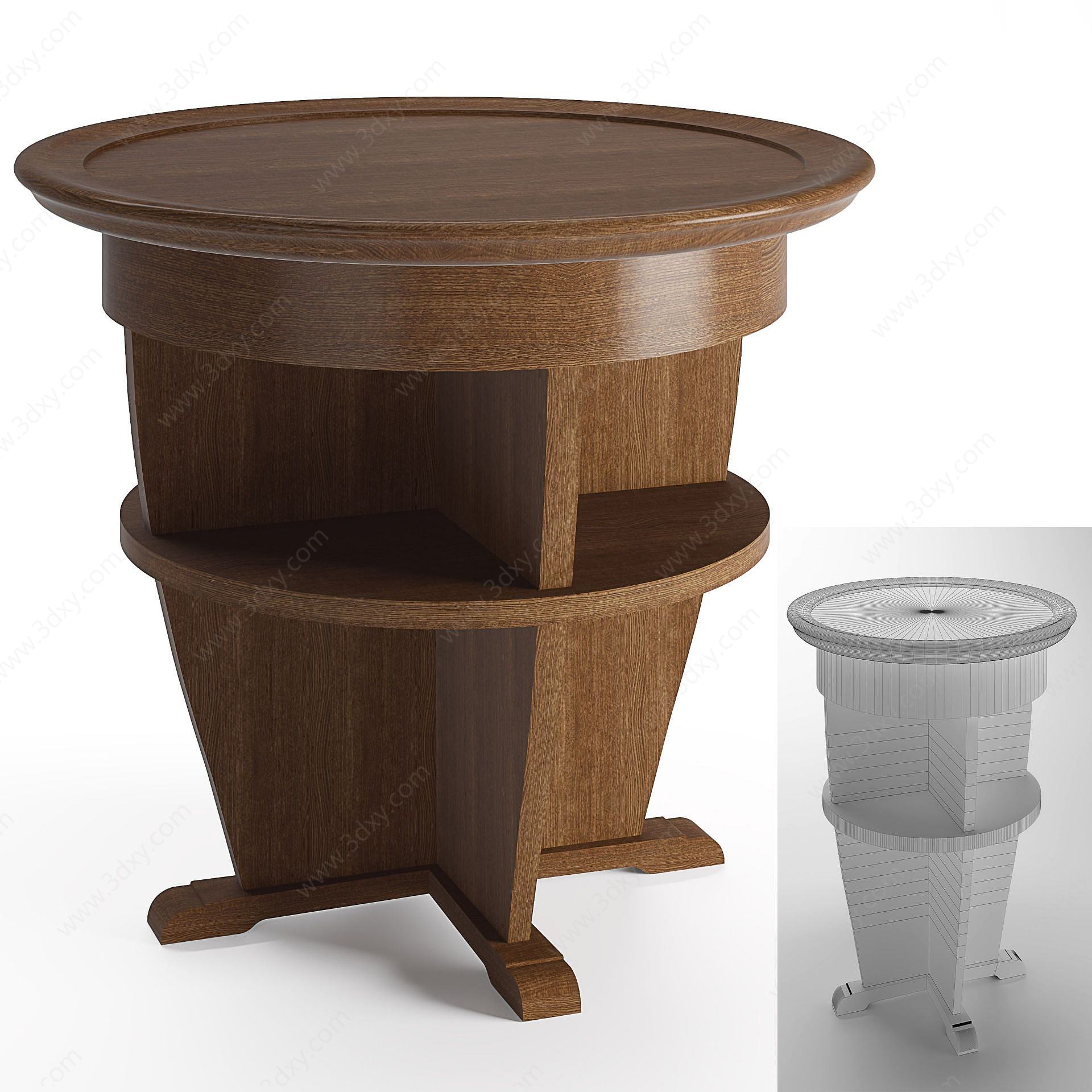 现代实木储物小圆桌3D模型