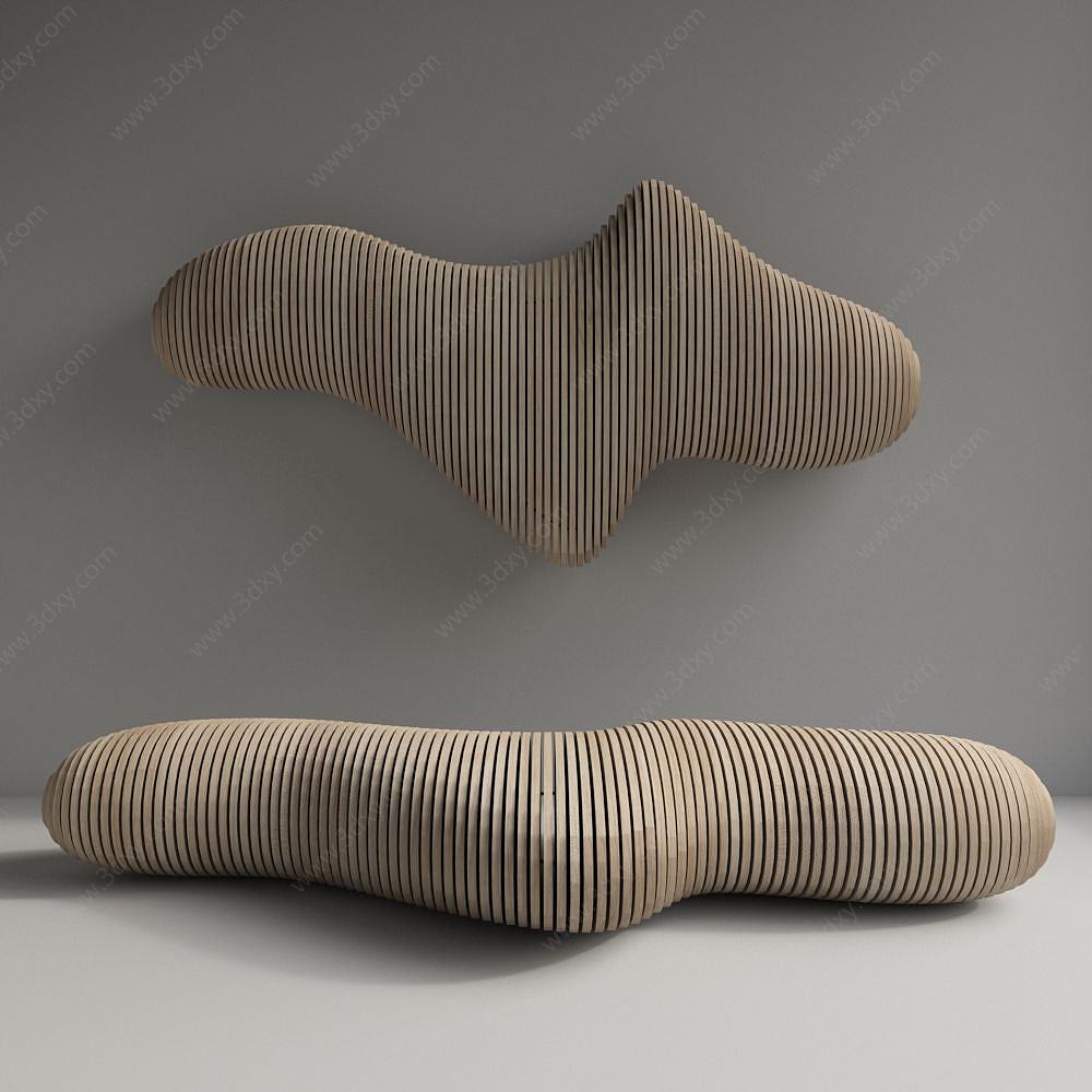 现代木凳墙饰3D模型