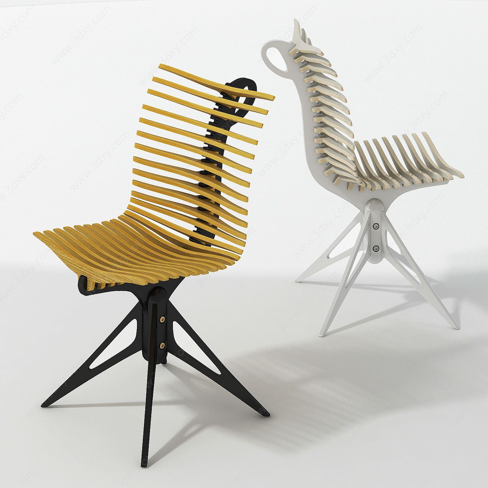 现代鱼骨休闲椅办公椅3D模型