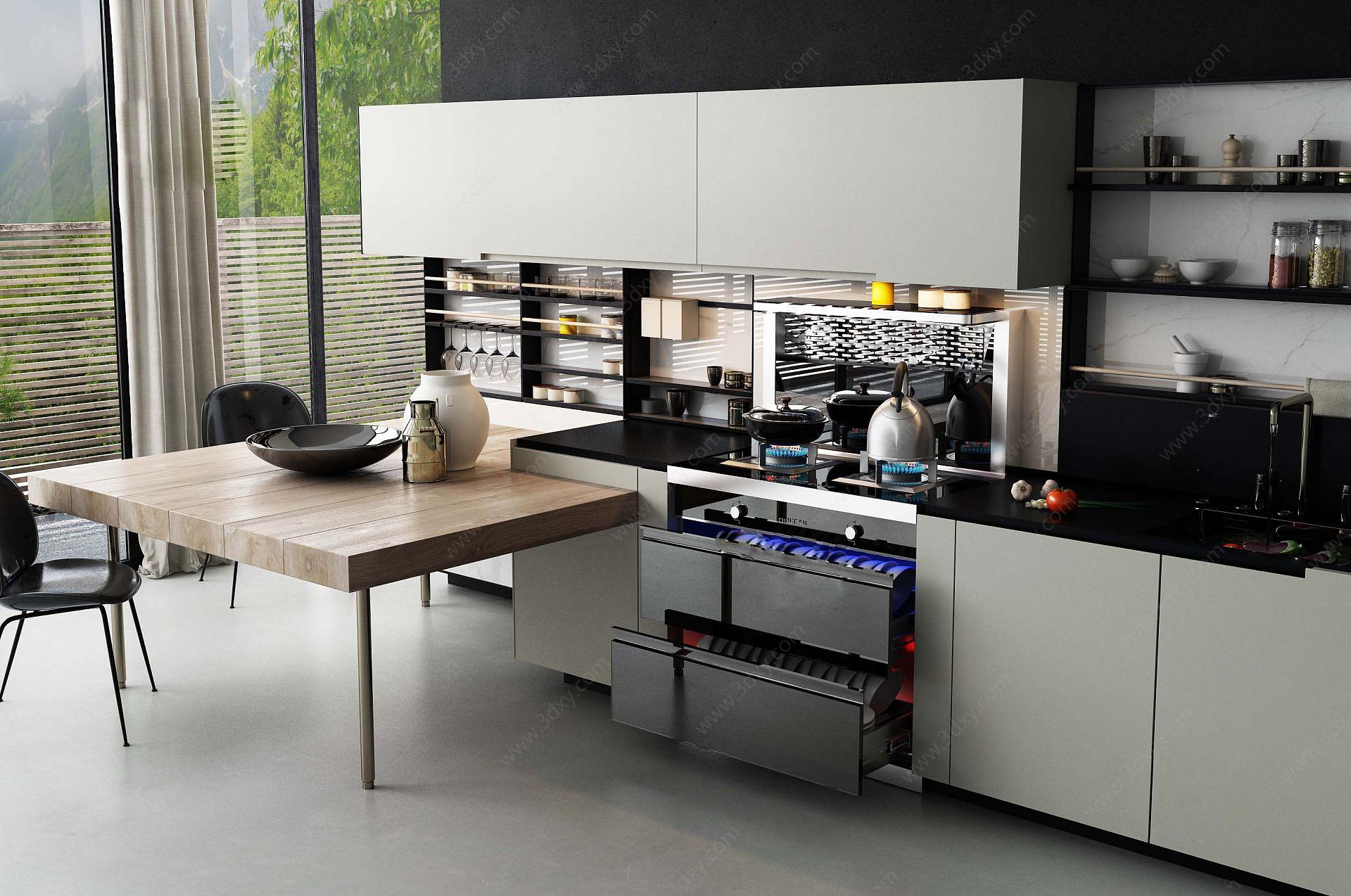 现代开放式厨房3D模型