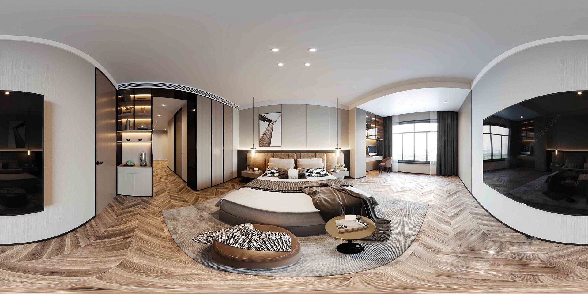 现代轻奢风格全景卧室3D模型