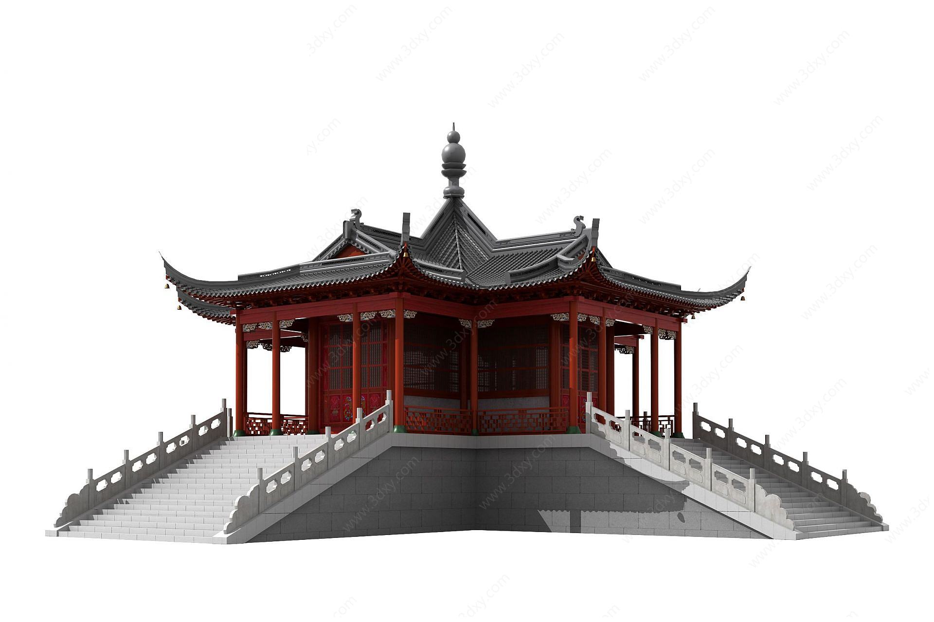 中式古建寺庙佛寺舍利殿33D模型