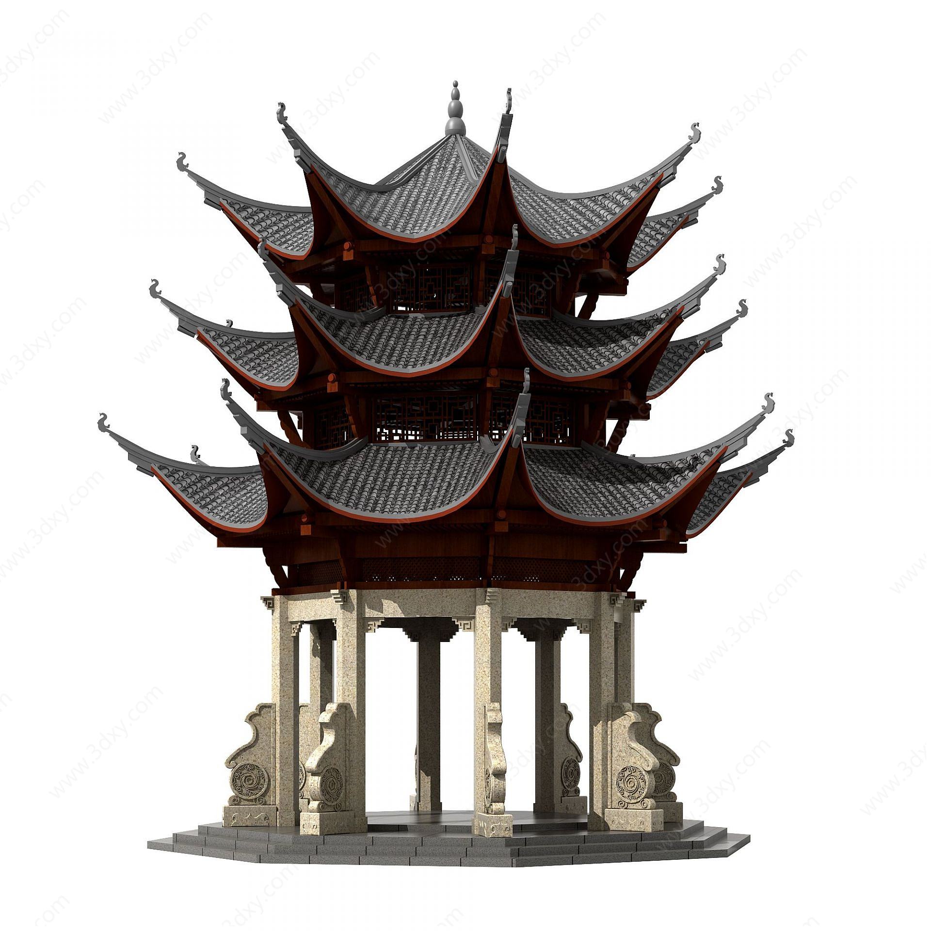 中式古建塔楼佛塔钟楼3D模型