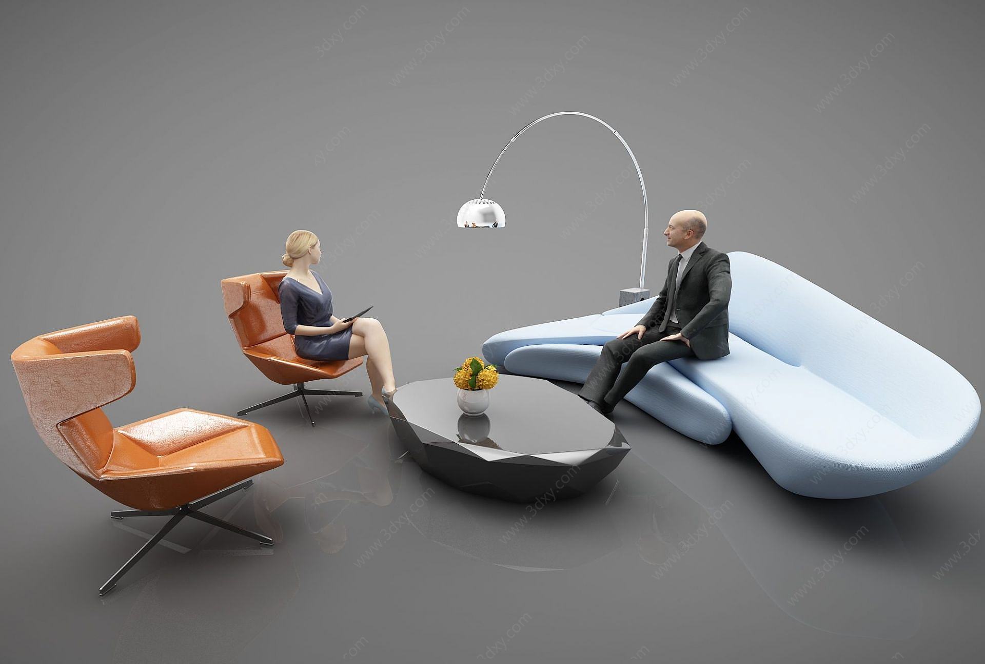 现代风格办公室沙发3D模型