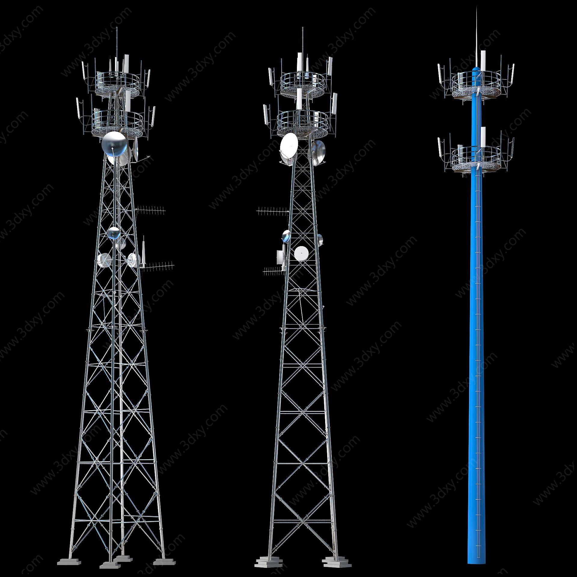 现代联通4G基站信号发射塔3D模型