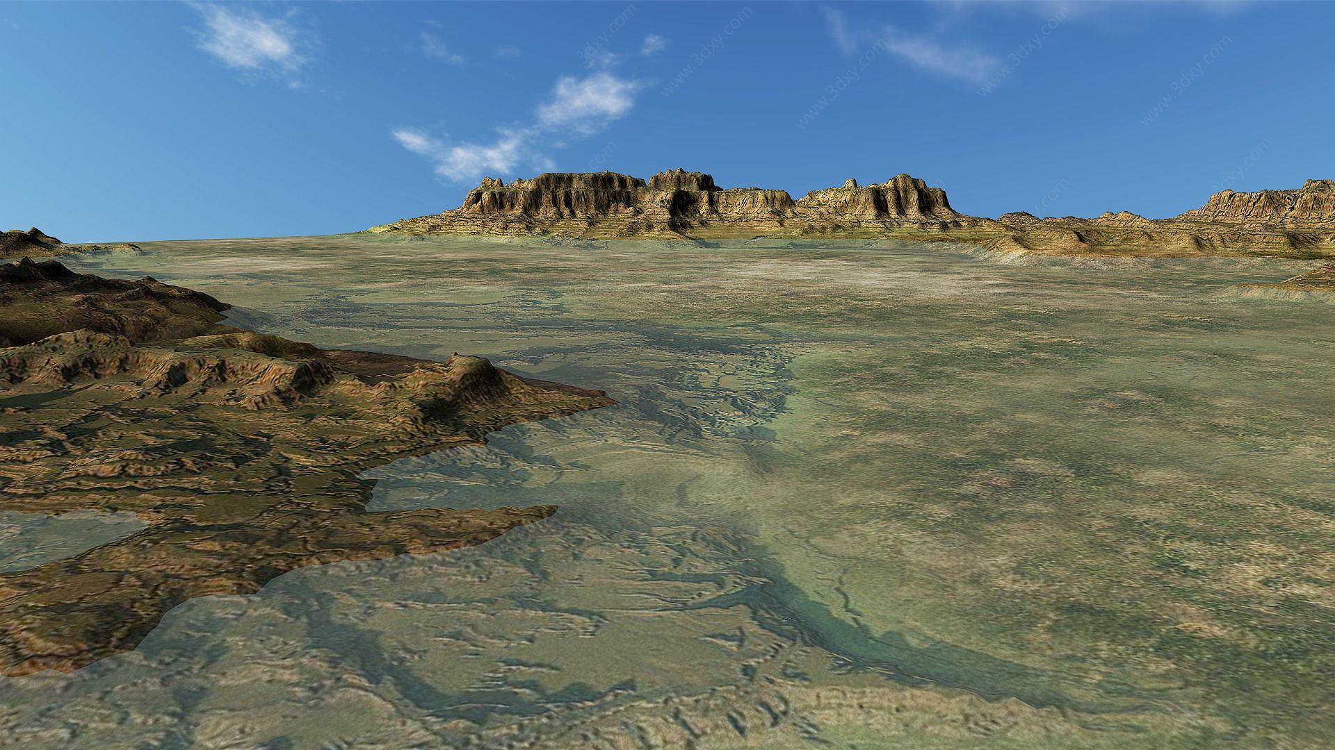 被淹没的丘陵山地3D模型