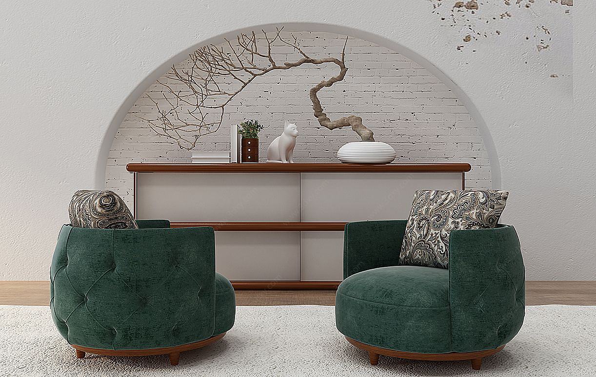 现代单人沙发装饰柜3D模型