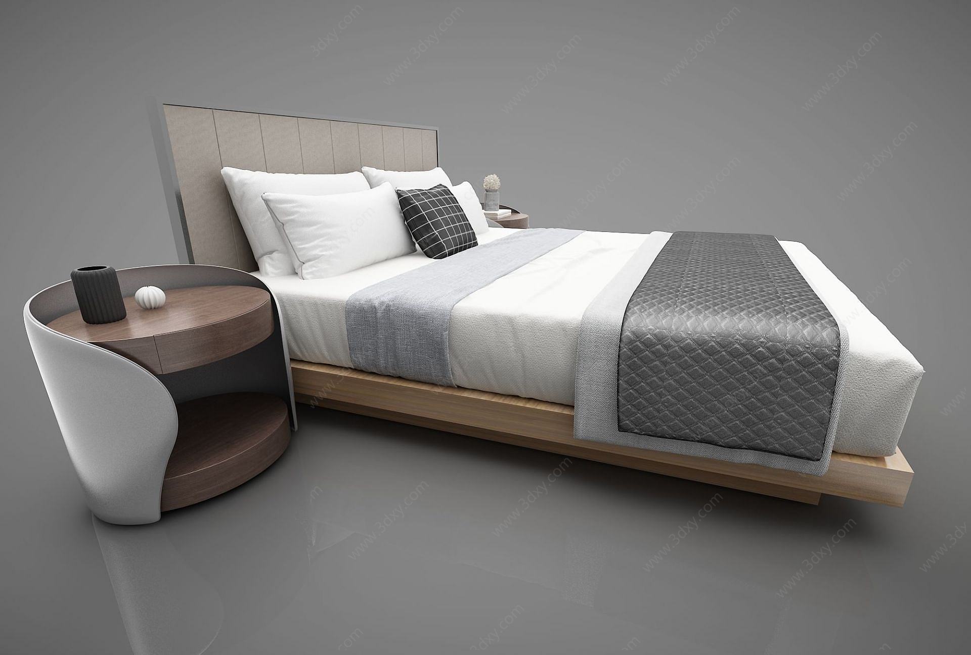 现代风格双人床3D模型