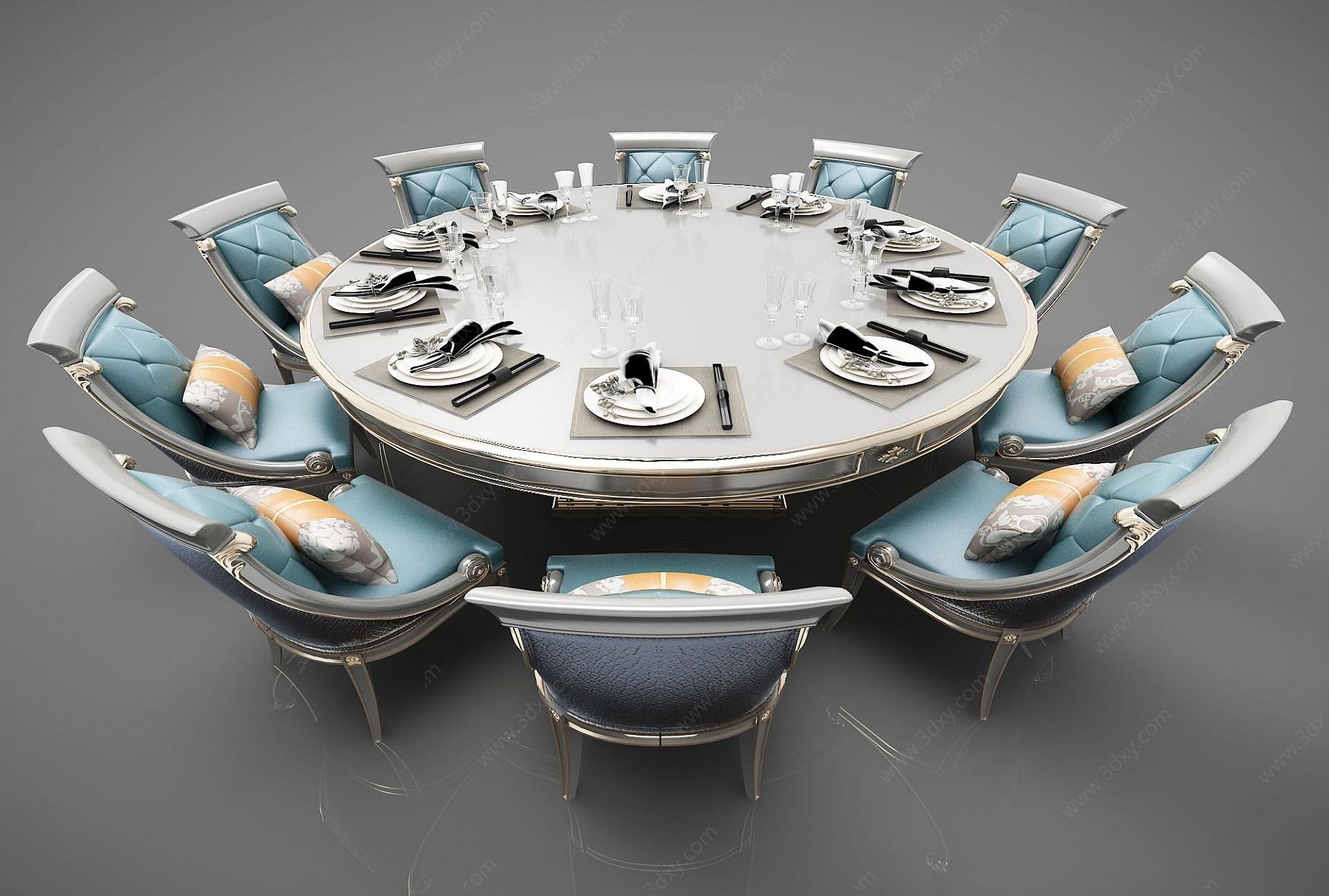 欧式圆形餐桌椅3D模型