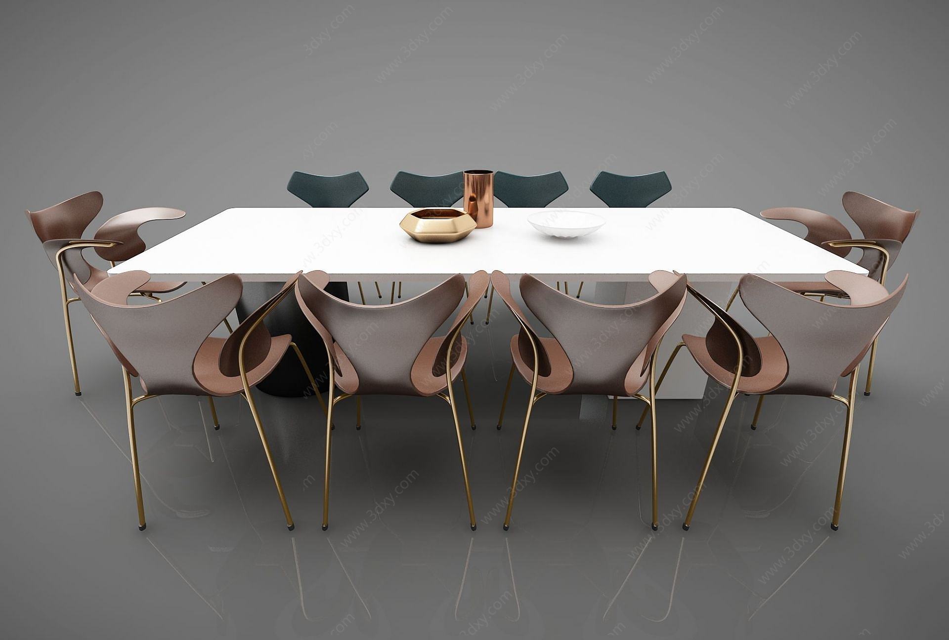 现在代多人餐桌椅3D模型