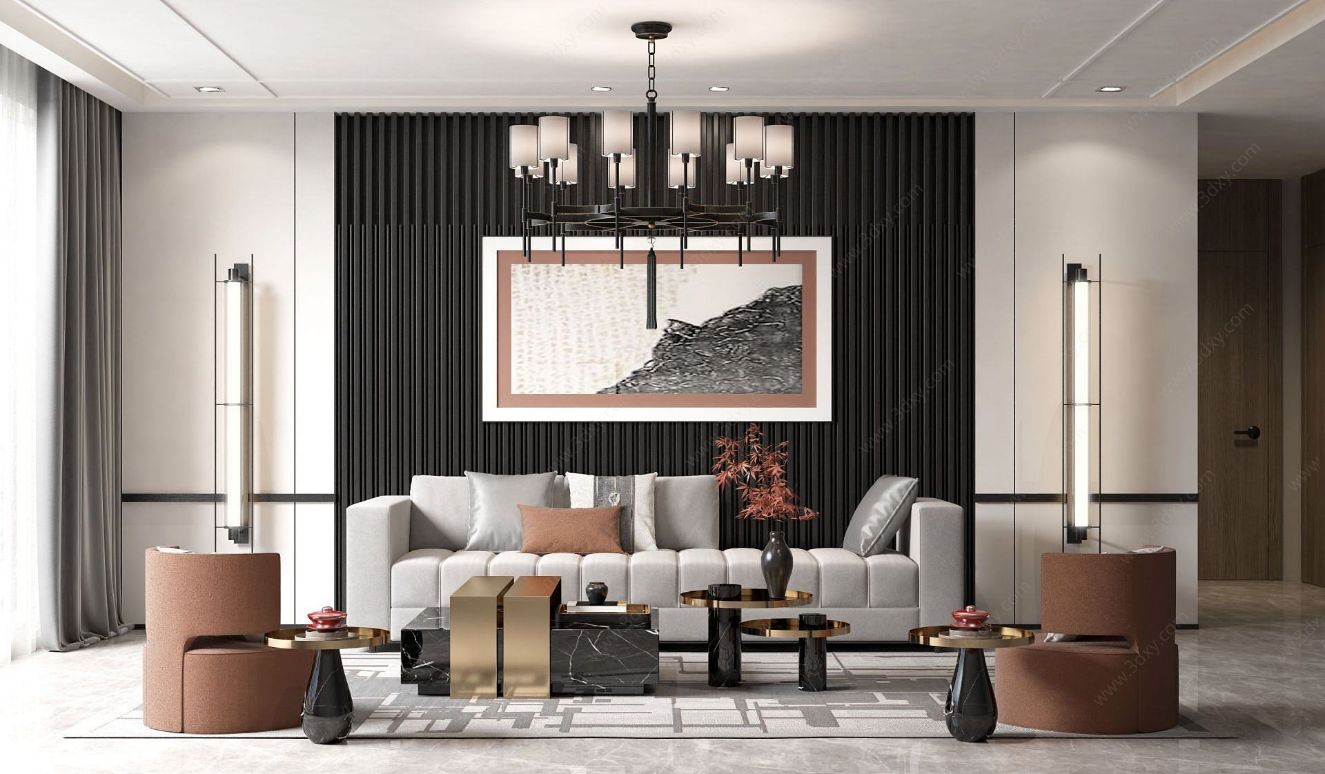 新中式客厅沙发3D模型