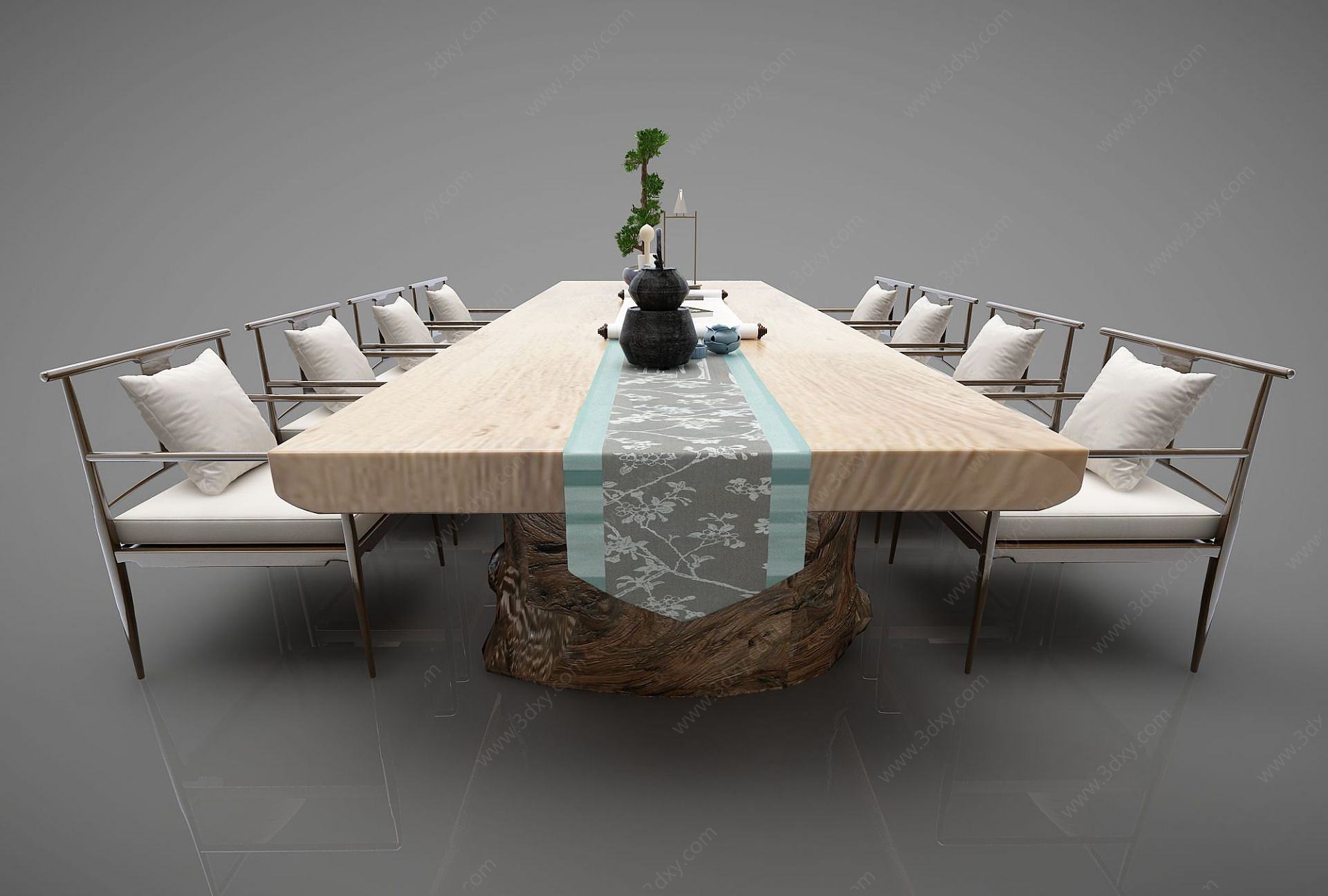 现代多人餐桌椅3D模型