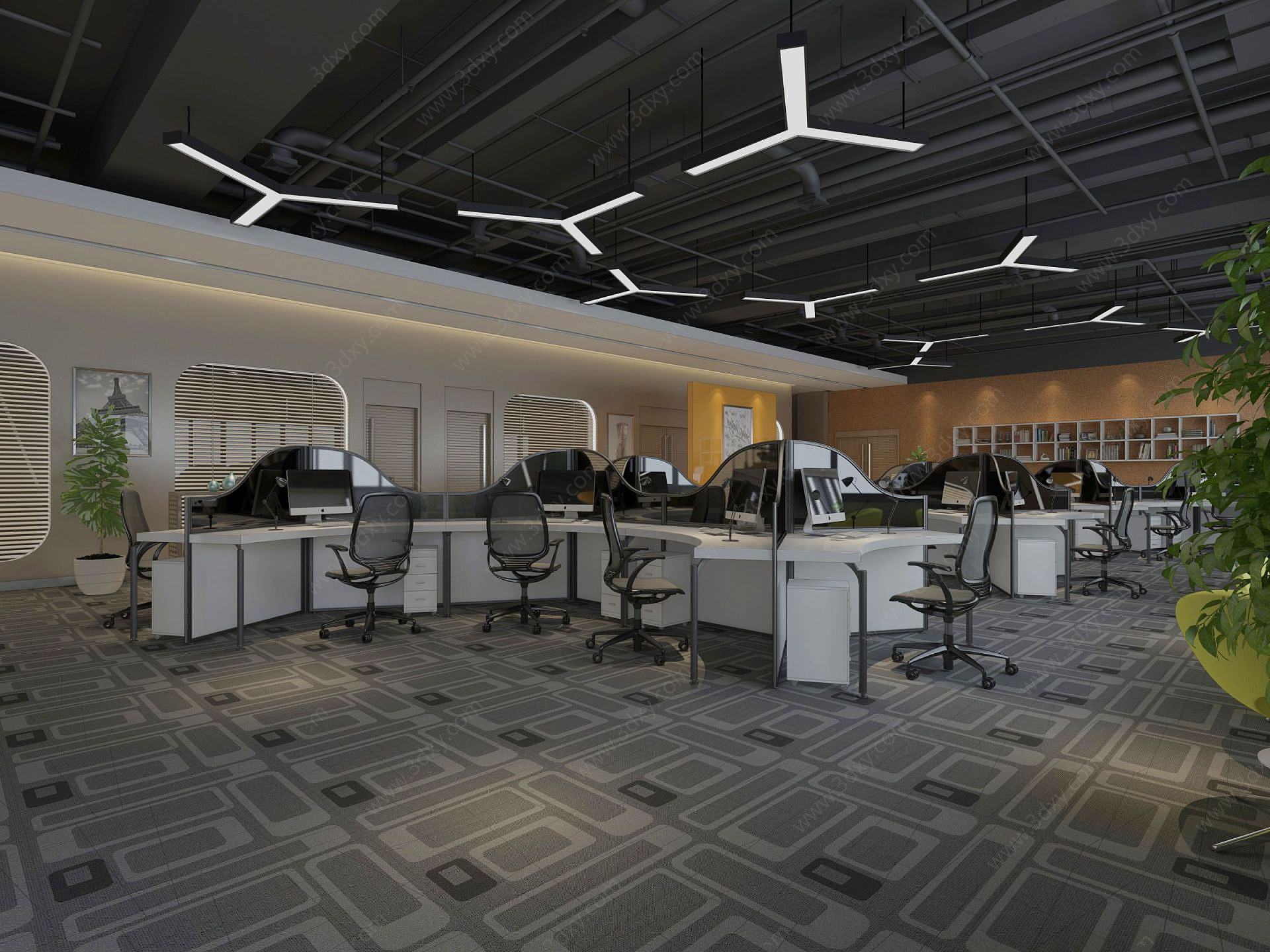现代办公空间3D模型