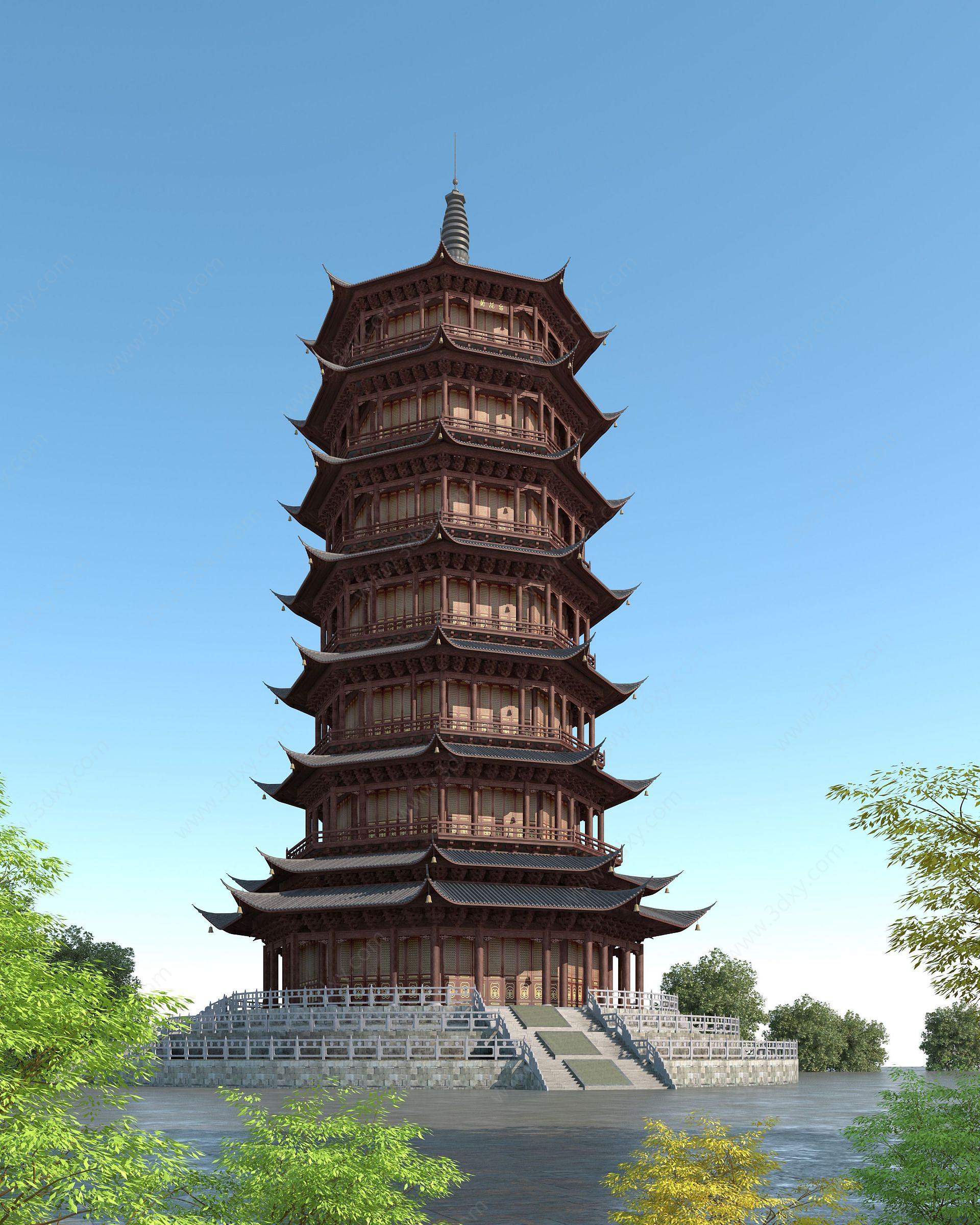 中式塔3D模型